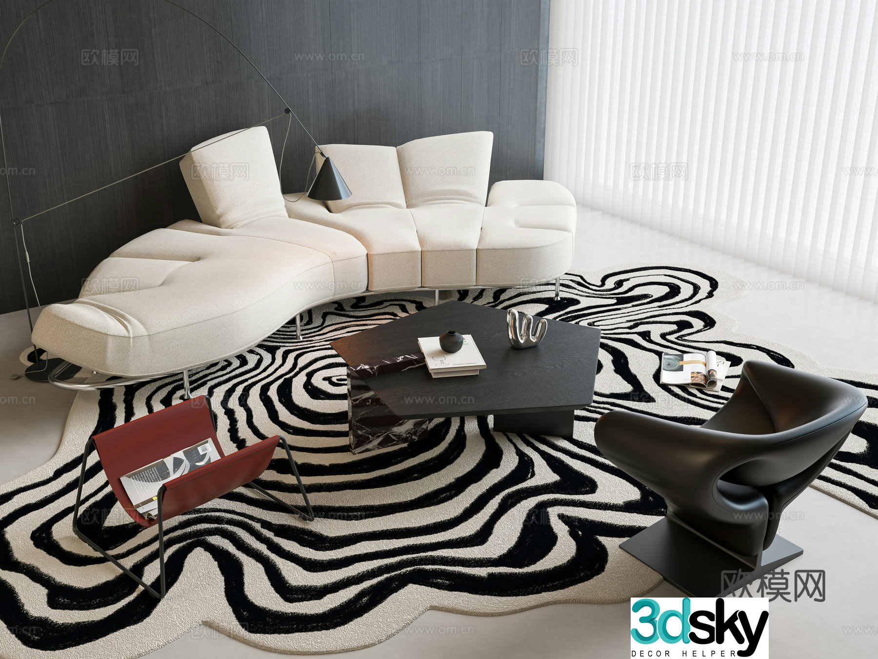 Modern curved sofa coffee table combination sofa coffee table combination double sofa living room sofa single chair 3D model