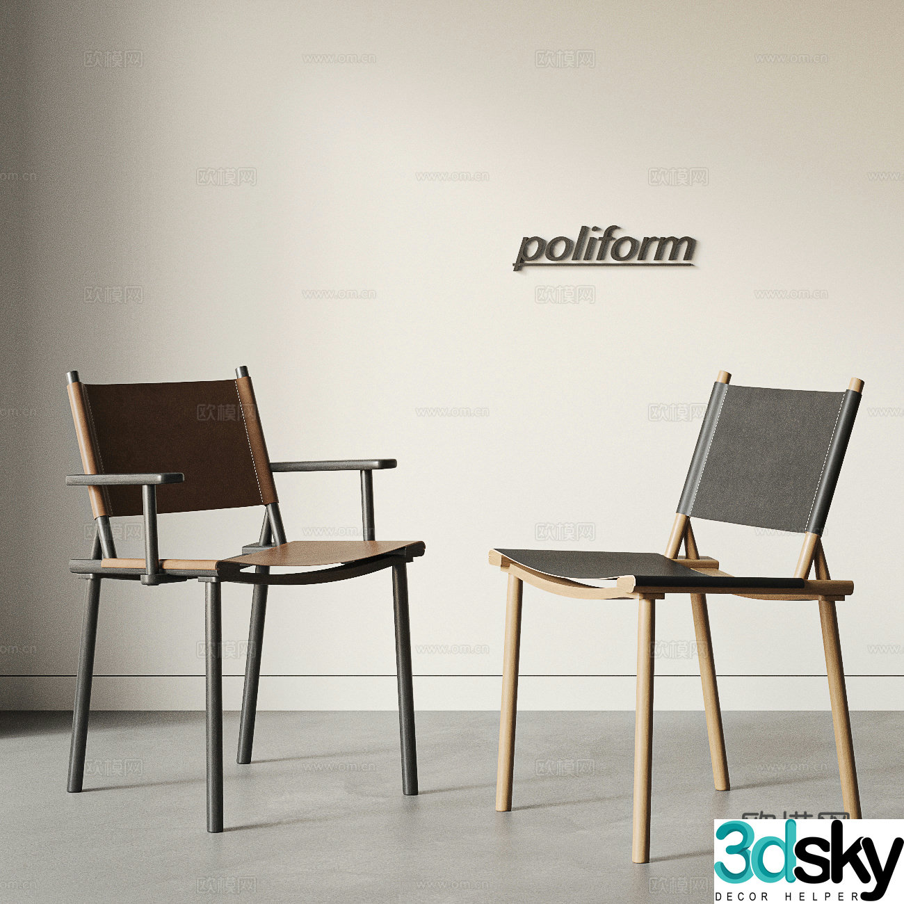 POLIFORM modern dining chair combination leather chair wooden chair single chair dining chair leisure chair 3d model