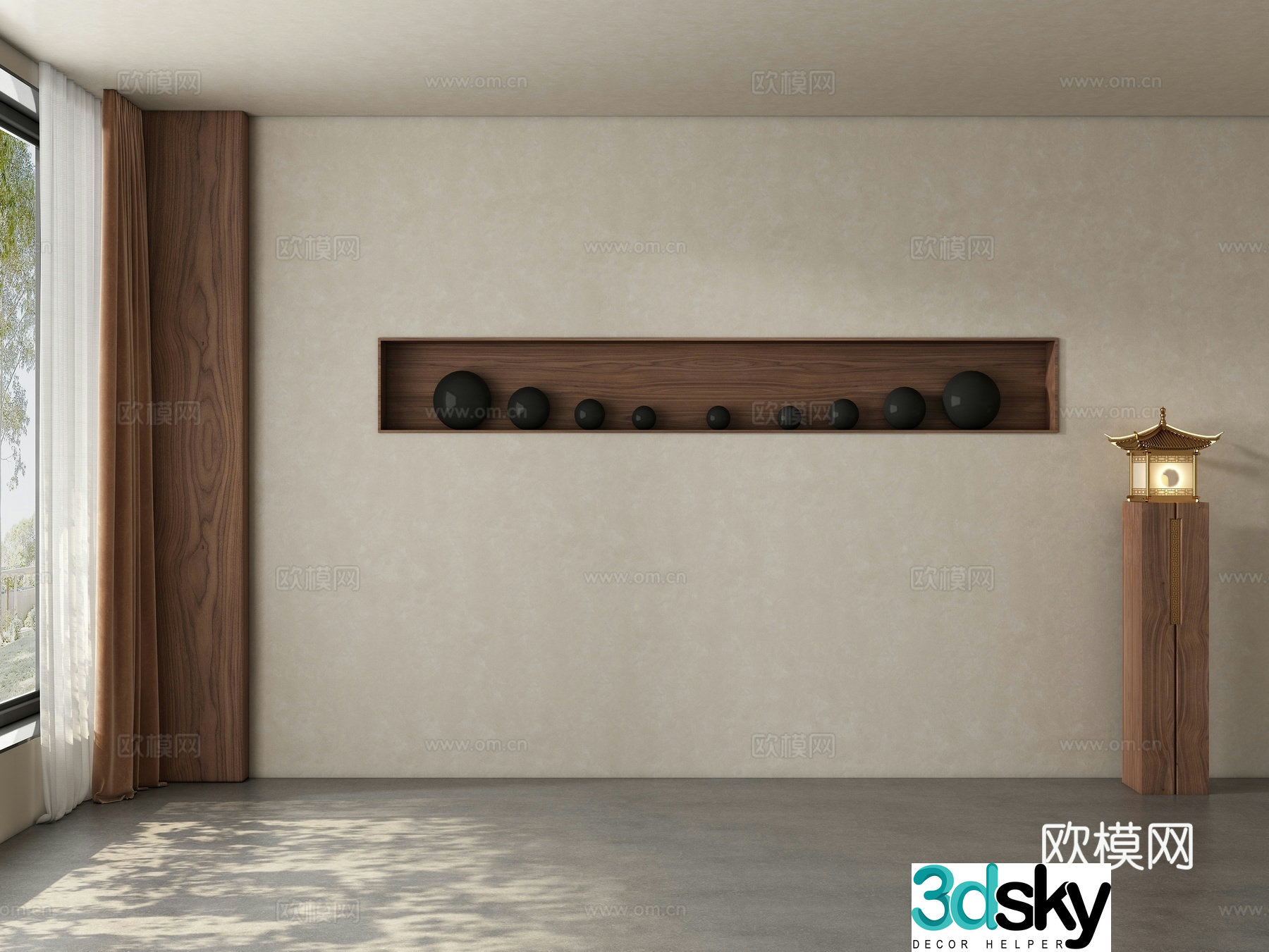 Middle style restaurant tea room living room background wall 3d model
