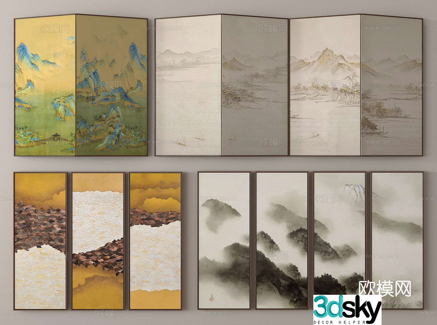 Screen Mural Screen Ink Painting Screen 3D Model