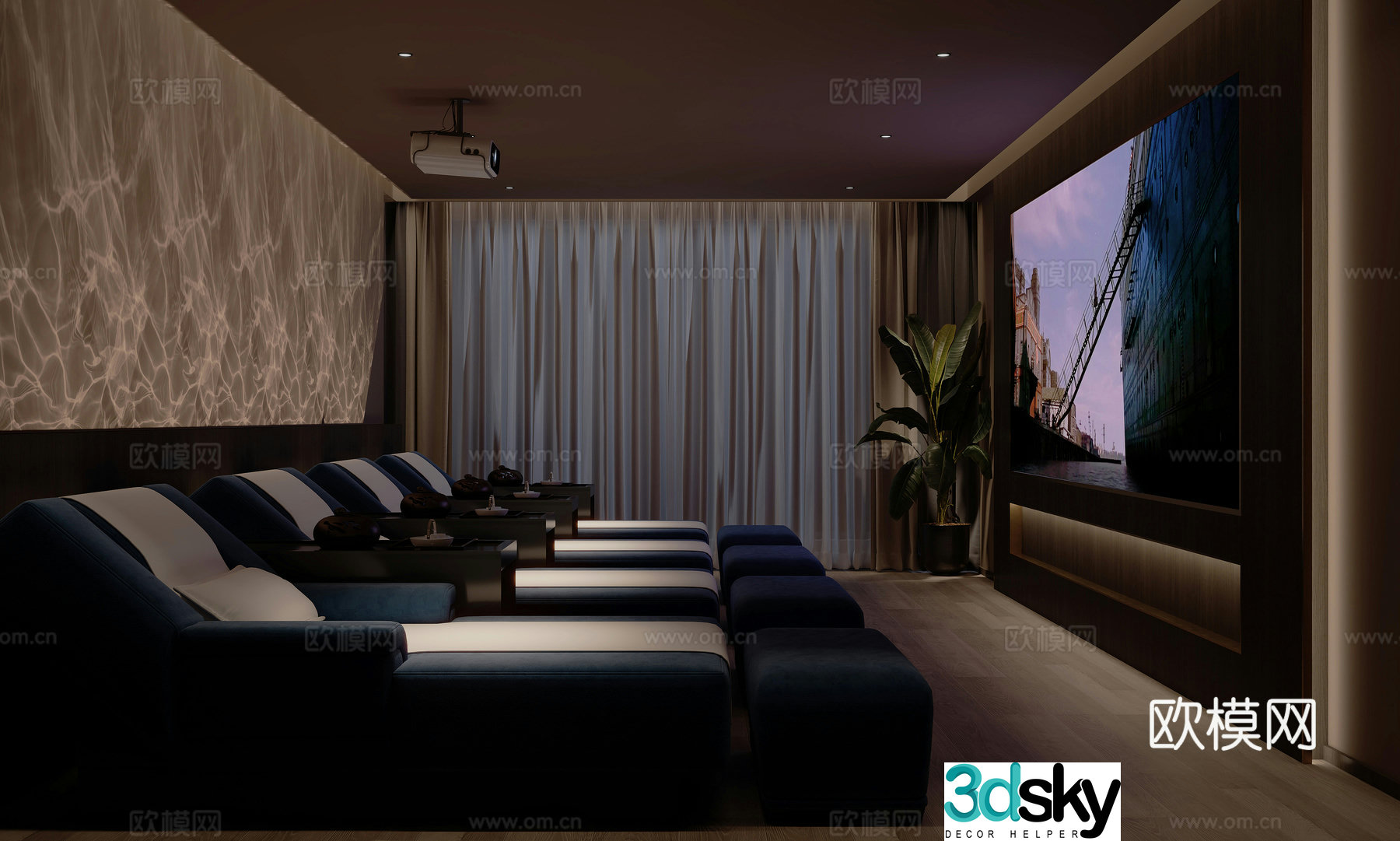 Modern Beauty Salon SPA Massage Massage Massage Bed Club Foot City Cinema 3D Model