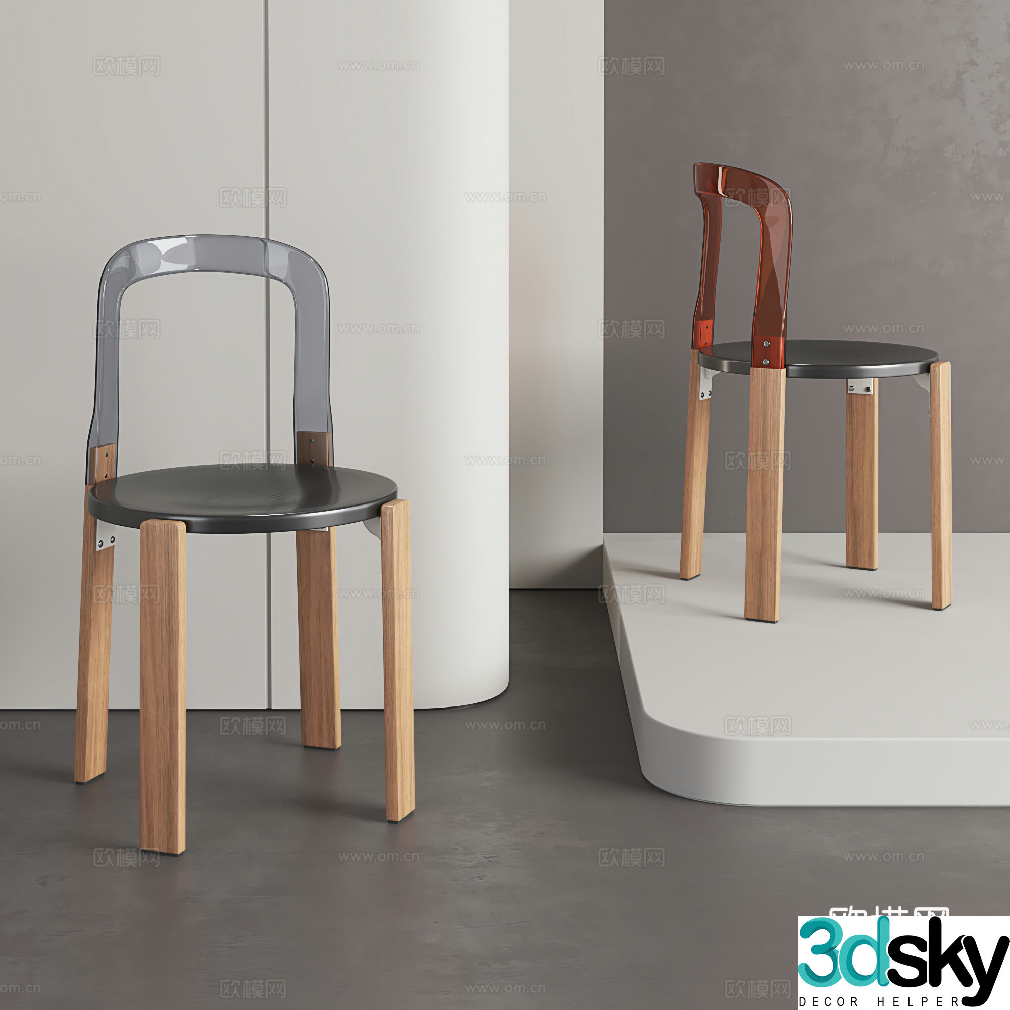 Modern backrest chair transparent backrest chair Nordic single chair casual backrest chair retro dining chair 3d model