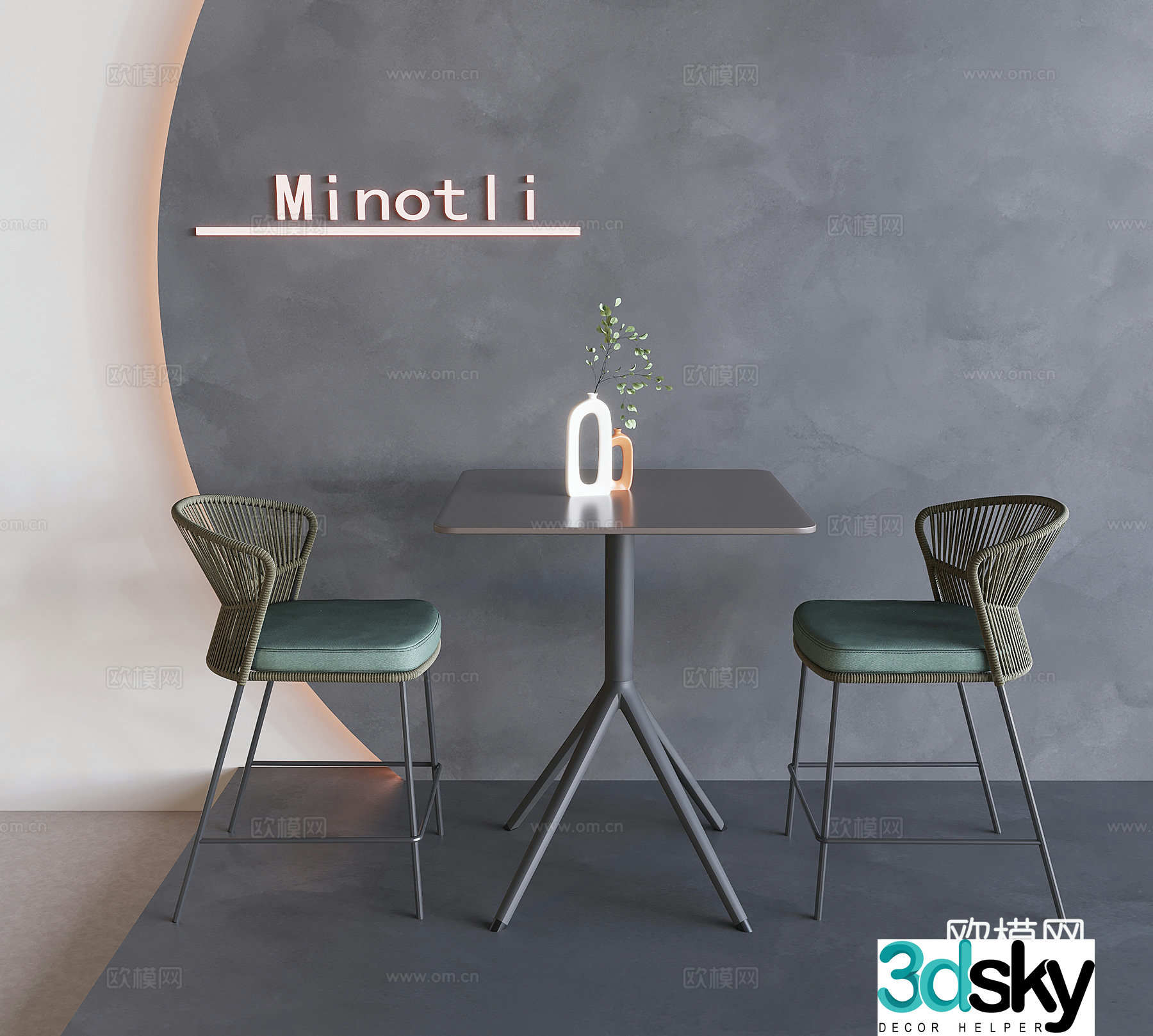 Nordic rattan negotiation table and chair casual tea table and chair dining table and chair 3D model
