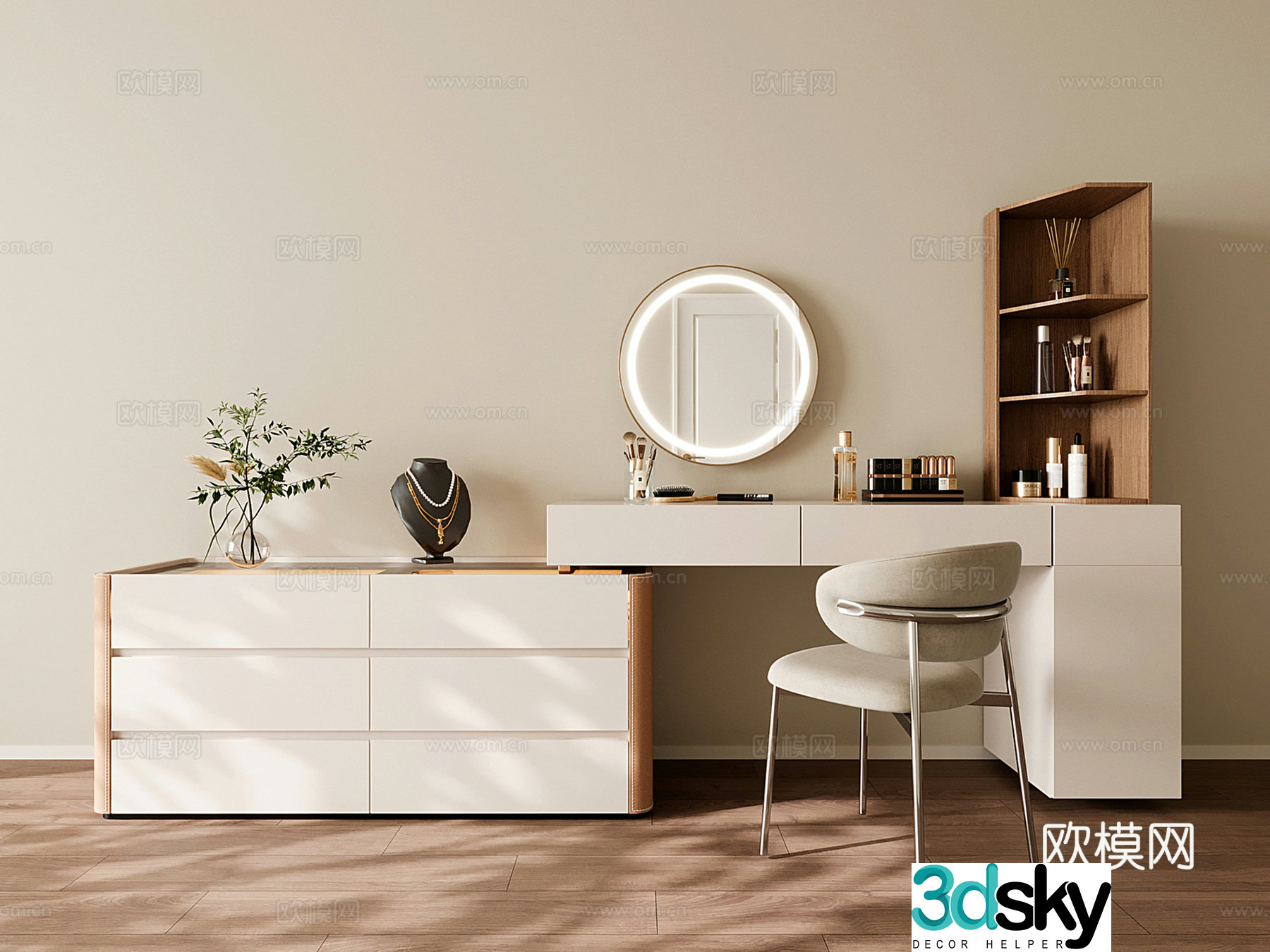 Modern cream style dressing table 3d model