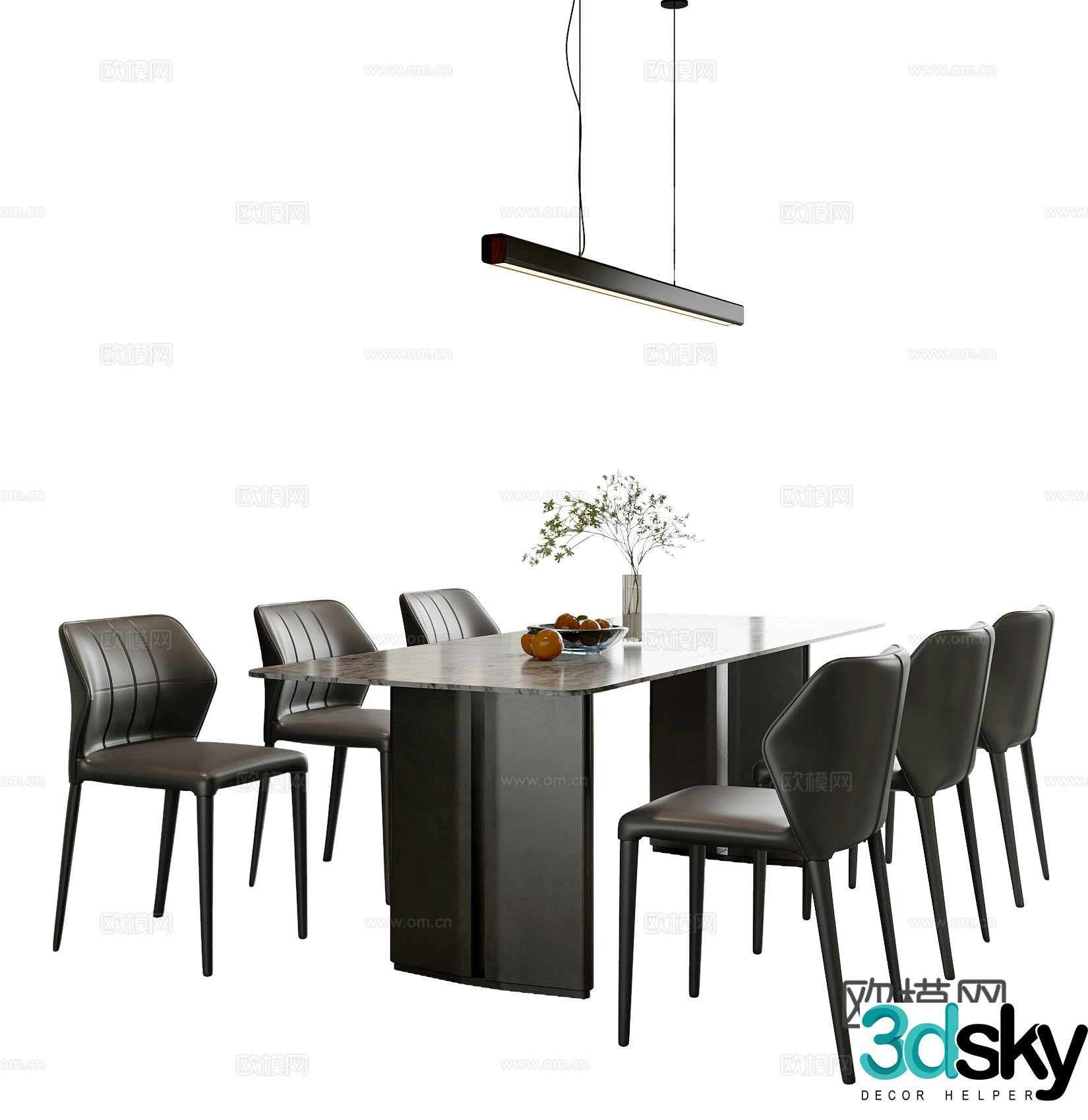 Modern Italian dining table and chair combination chandelier jewelry ornaments dining table dining chair 3d model