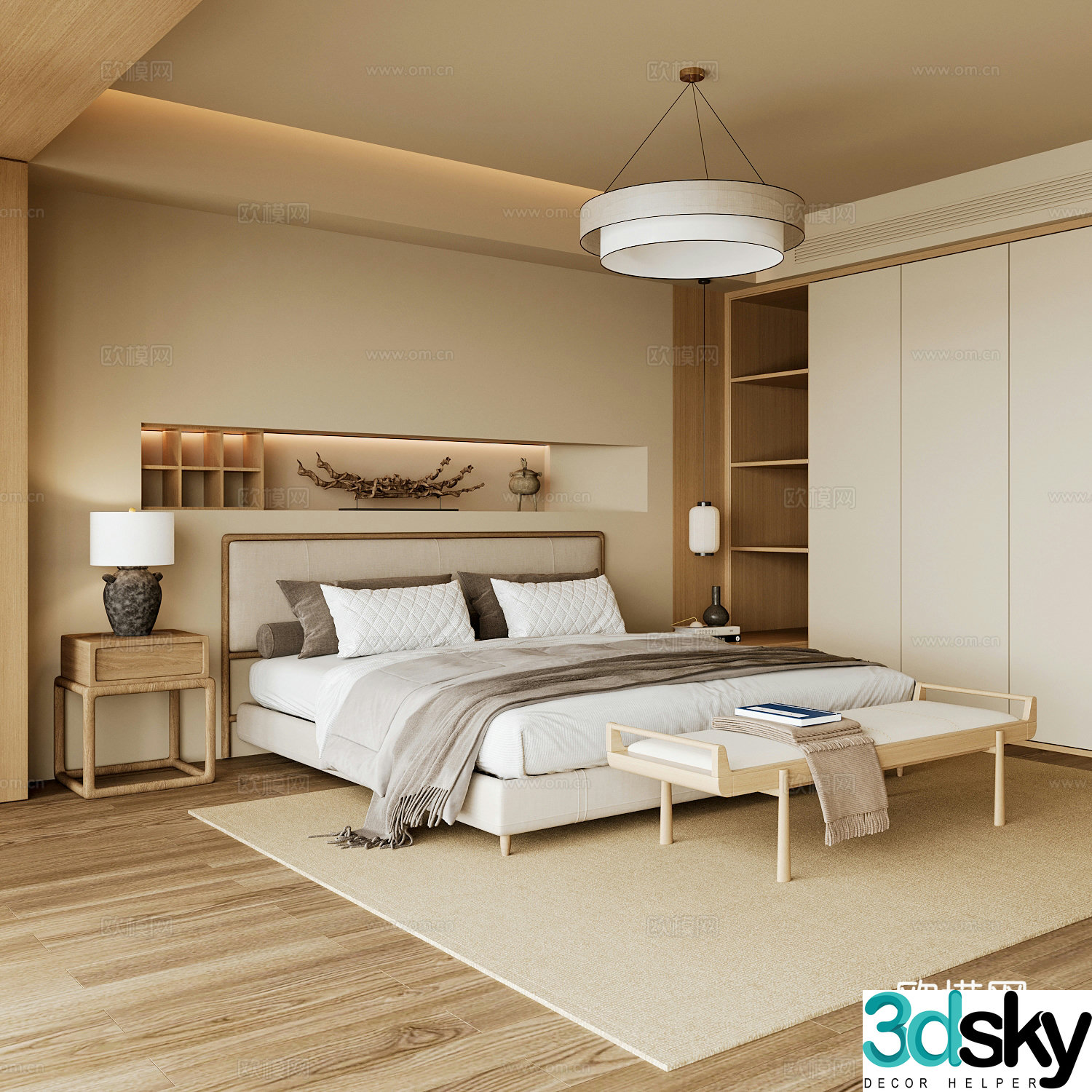 New Chinese style home bedroom Song family aesthetic bedroom Song style bedroom New Chinese style double bed New Chinese 3D model