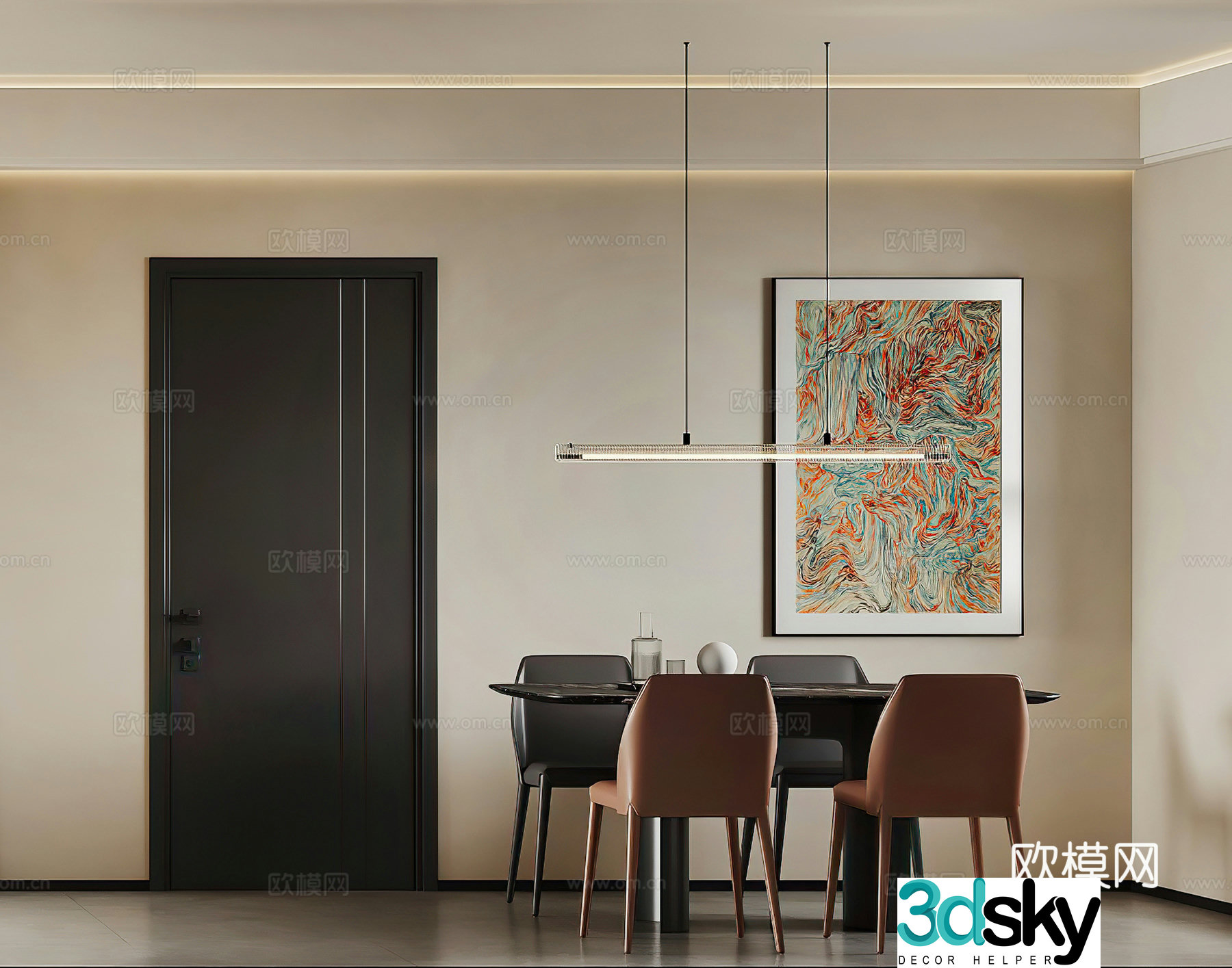 Modern restaurant Simple restaurant Creamy restaurant Chandelier Modern living restaurant 3d model