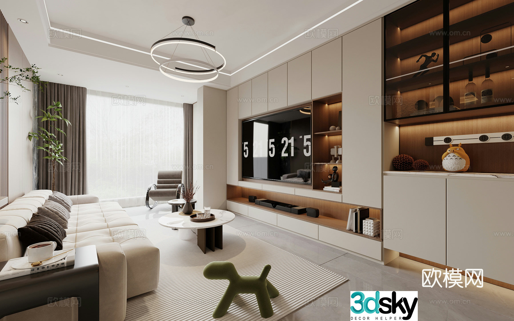 Modern living and dining kitchen 3d model