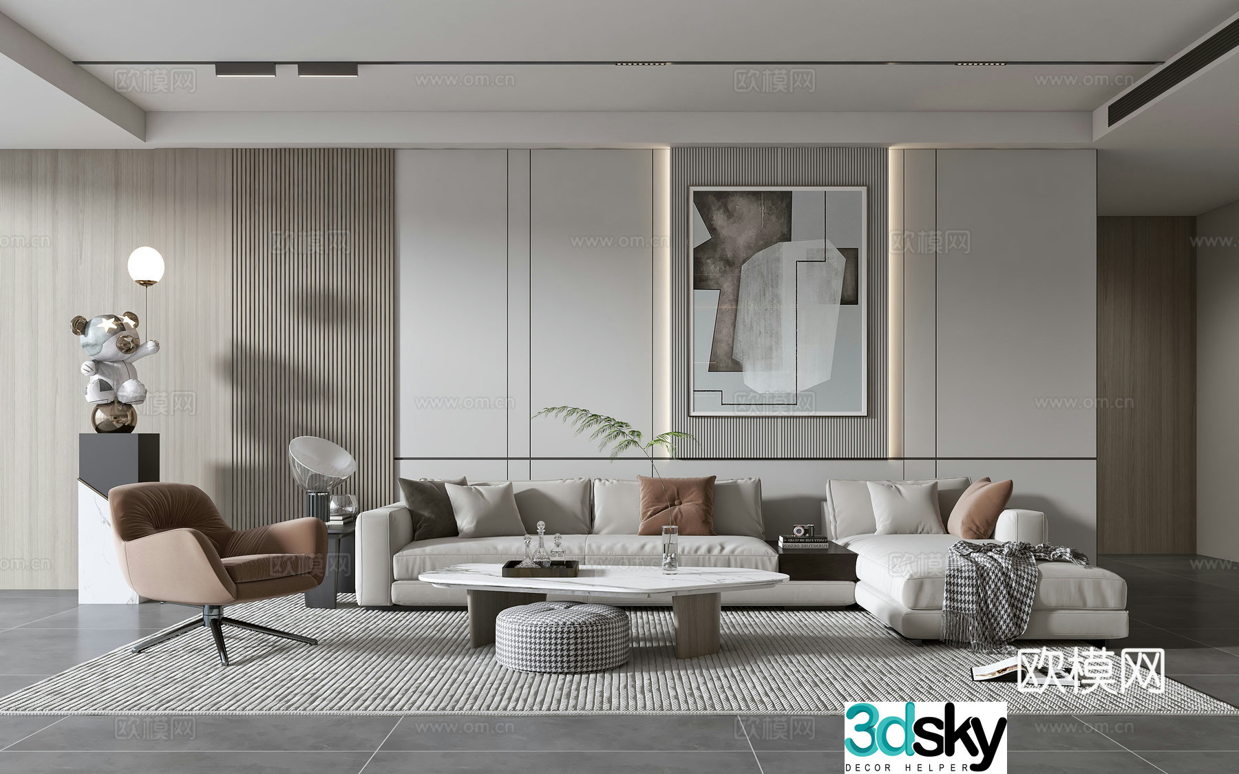 Modern living room modern sofa coffee table combination modern background wall 3d model
