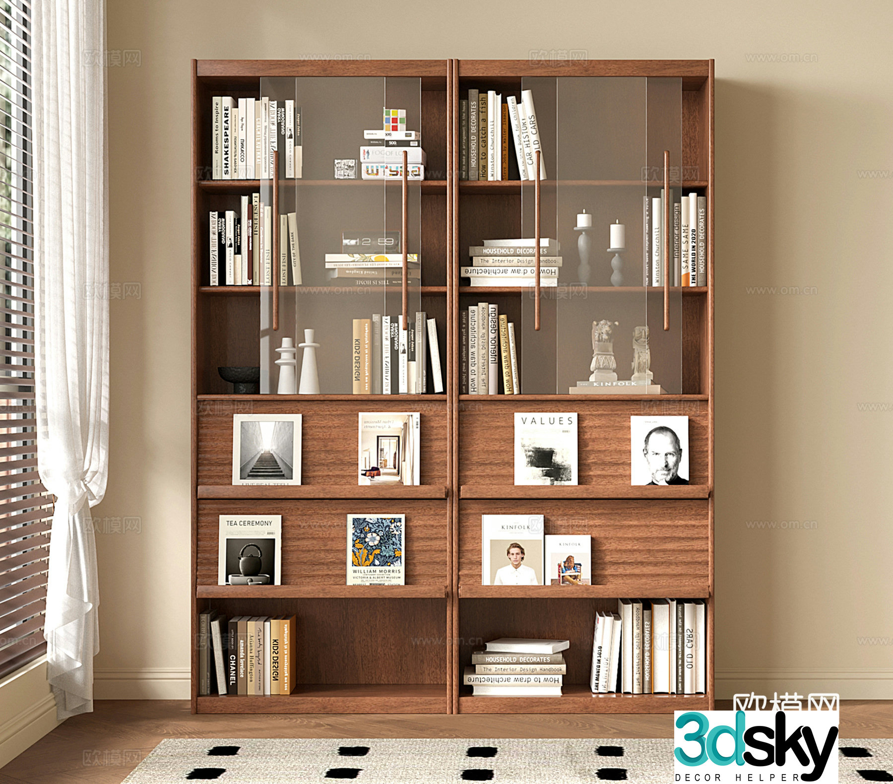 Modern medieval style floor-standing bookshelf shelf display cabinet study bookstore 3d model