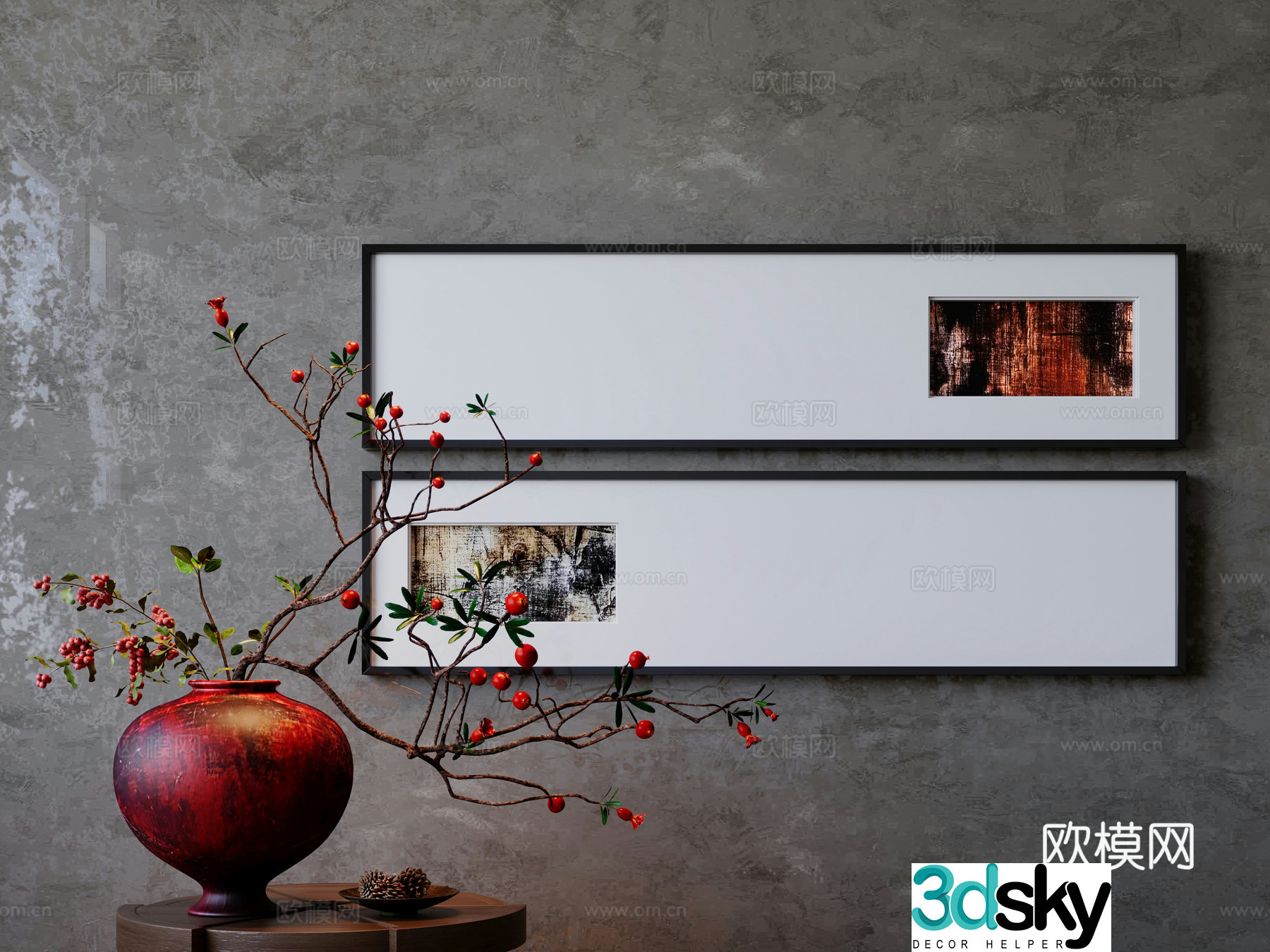 New Chinese style hanging painting combination 3D model