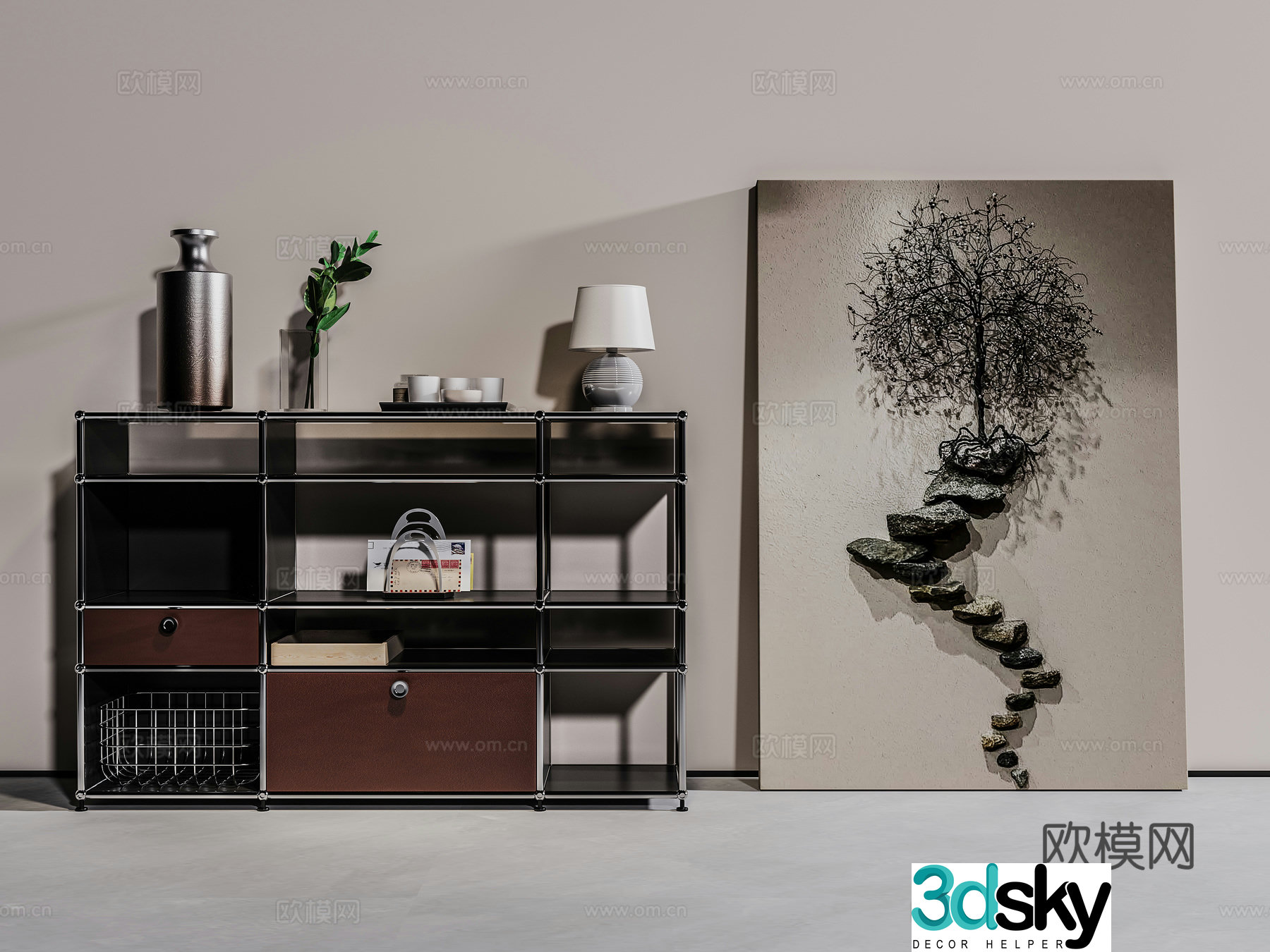 Modern light luxury decorative cabinet New Chinese style storage rack Modern aluminum profile storage rack Sideboard 3D model