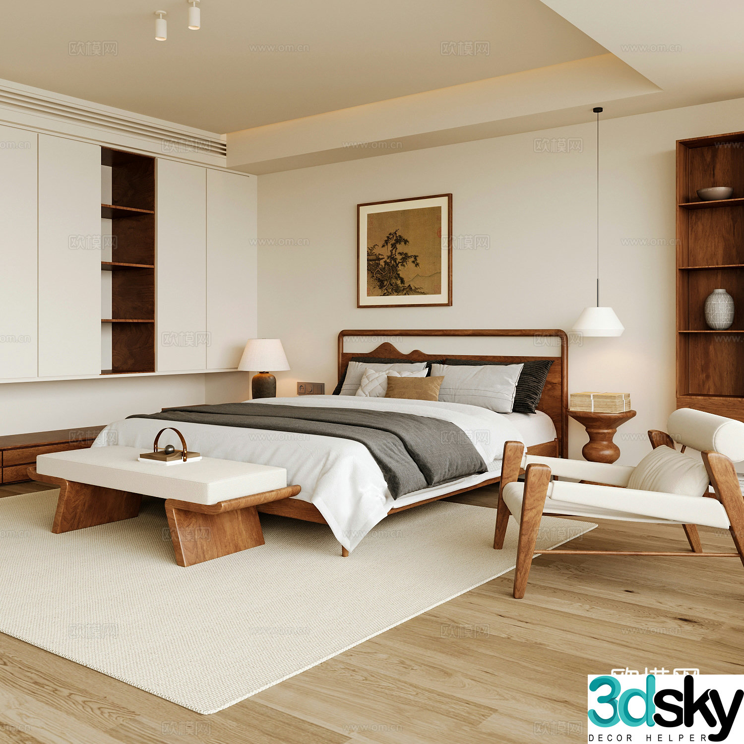 New Chinese style home bedroom Song family aesthetic bedroom Song style bedroom New Chinese style double bed New Chinese 3D model