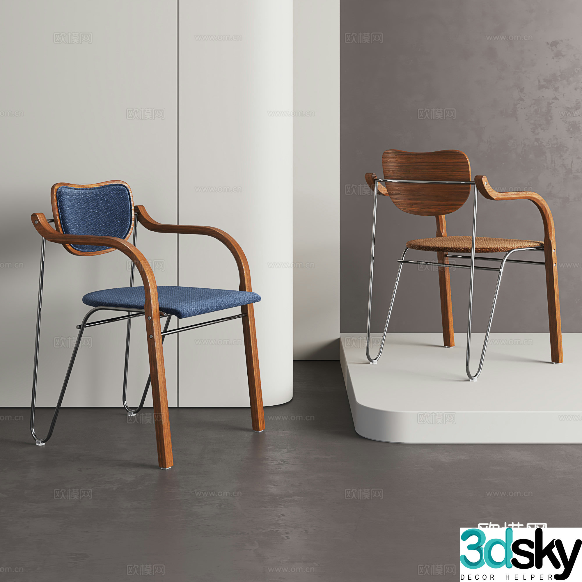 Retro dining chair medieval dining chair light luxury backrest chair chair single chair 3d model