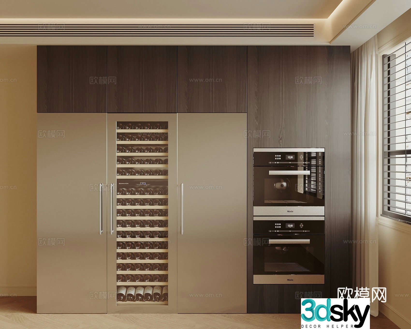 Modern red wine cabinet constant temperature wine cabinet steam oven cabinet 3D model
