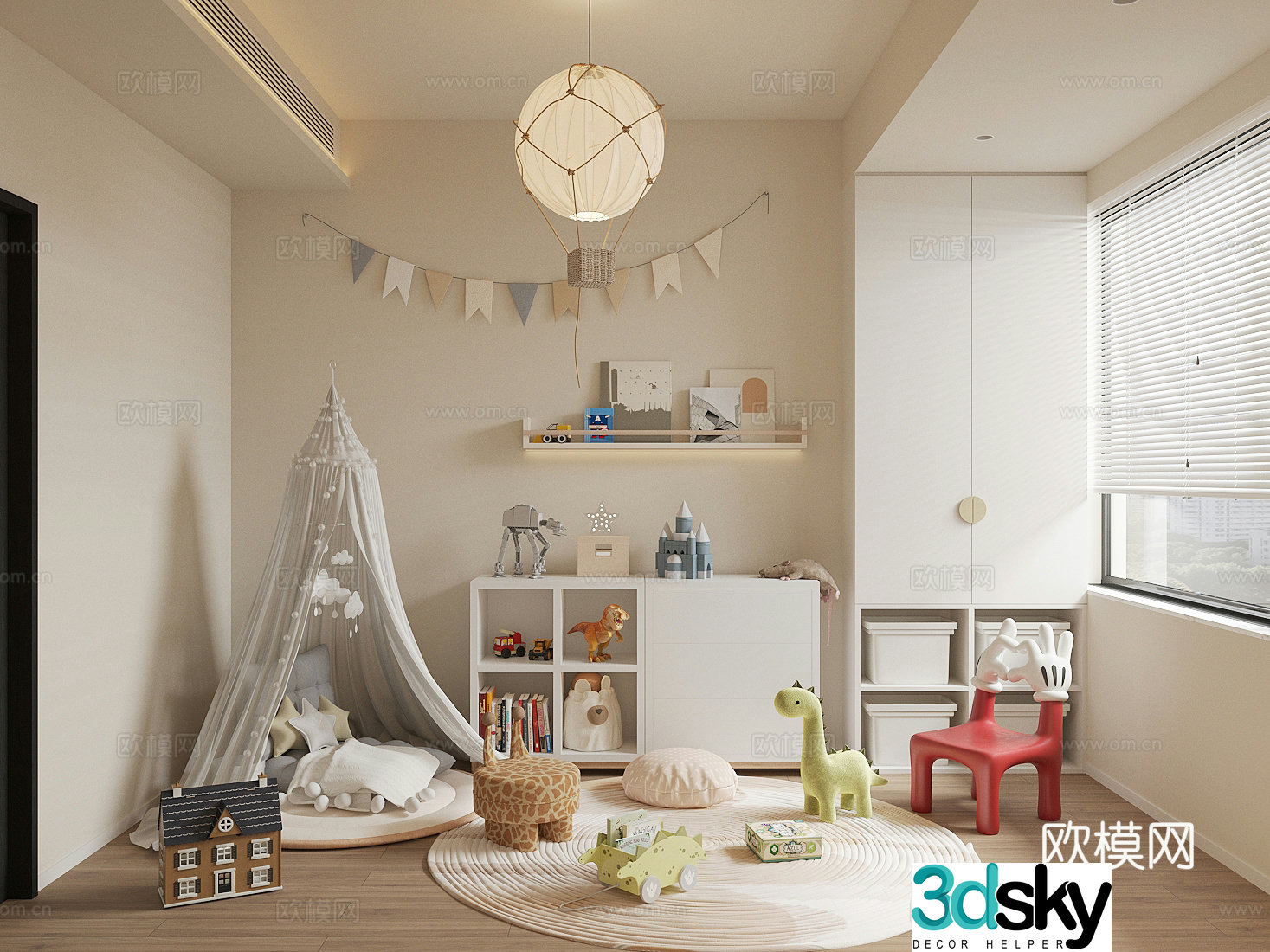 Modern children’s entertainment room Children’s toy room Children’s room Toy locker Toy doll combination 3D model