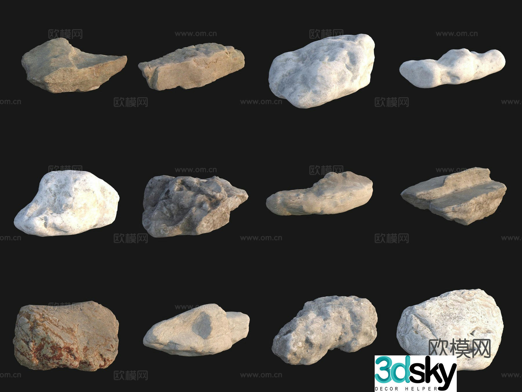 Rock big stone big stone white stone jade 3d model