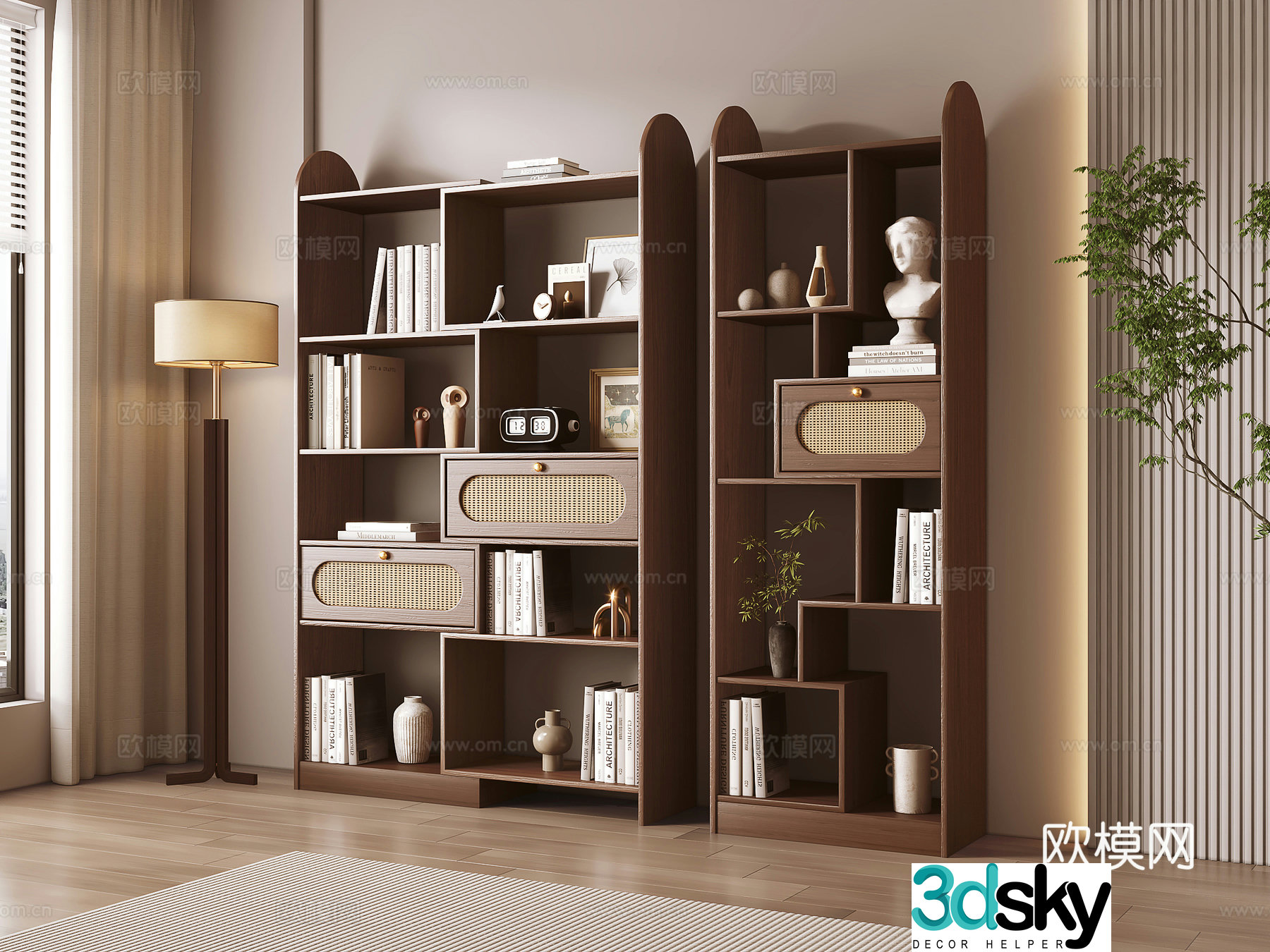 Middle style storage shelf bookshelf storage cabinet 3d model