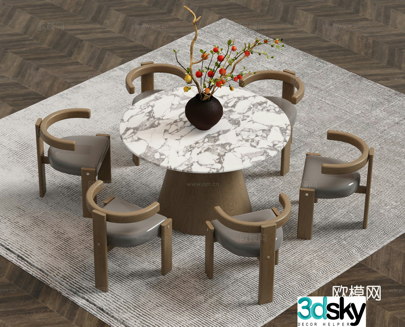 Wasabi medieval round dining table and chair 3D model