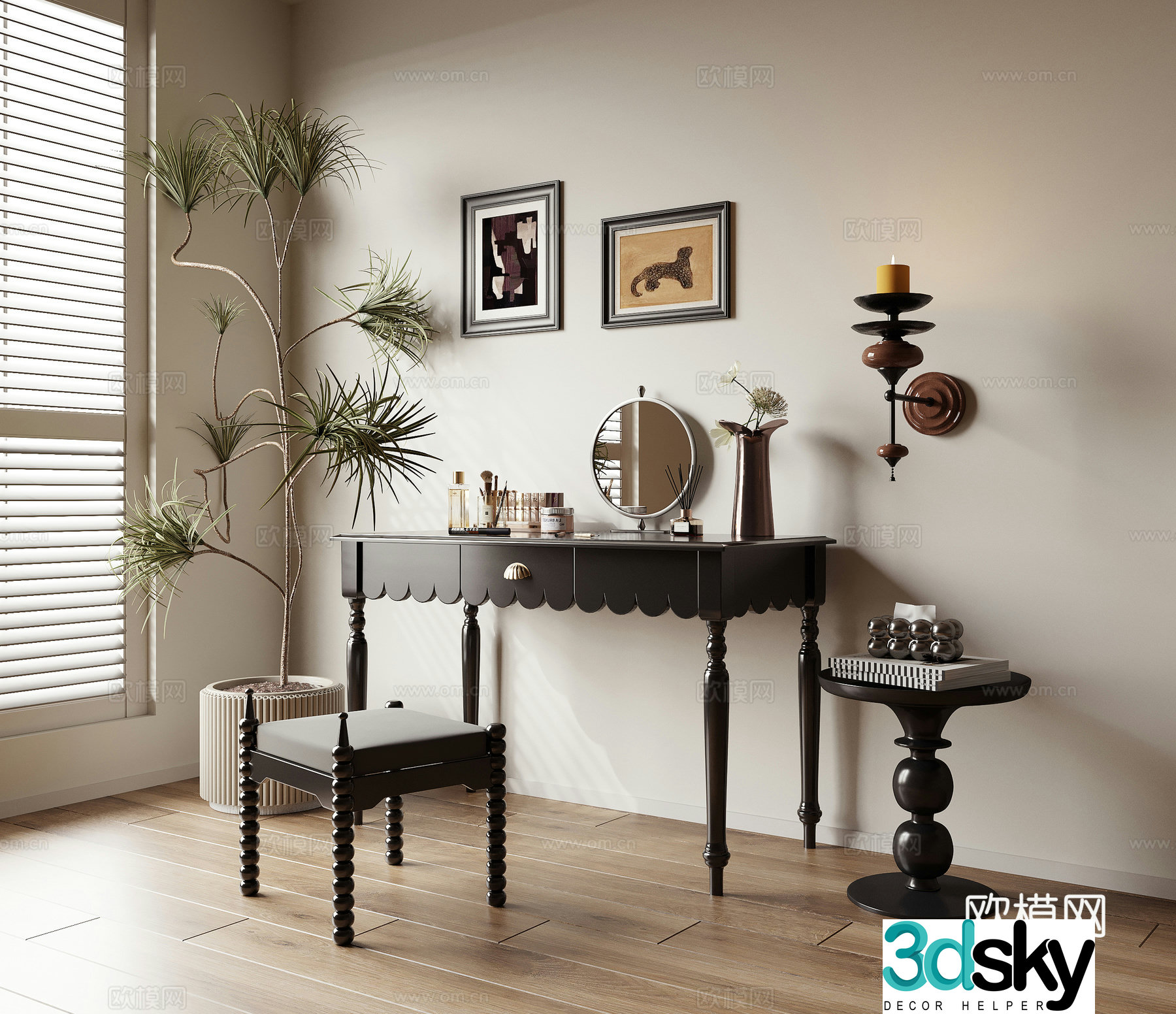 Dressing table cosmetics ornaments 3d model