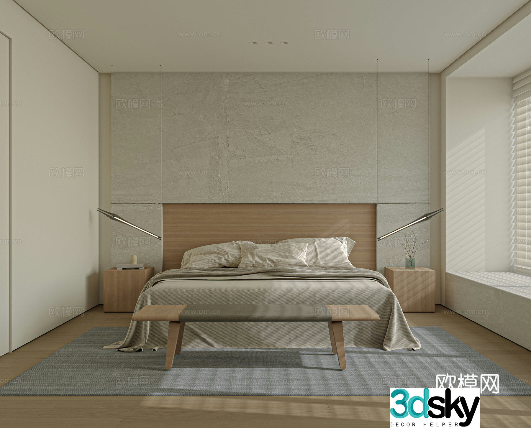 Modern bedroom bed nightstand jewelry 3d model