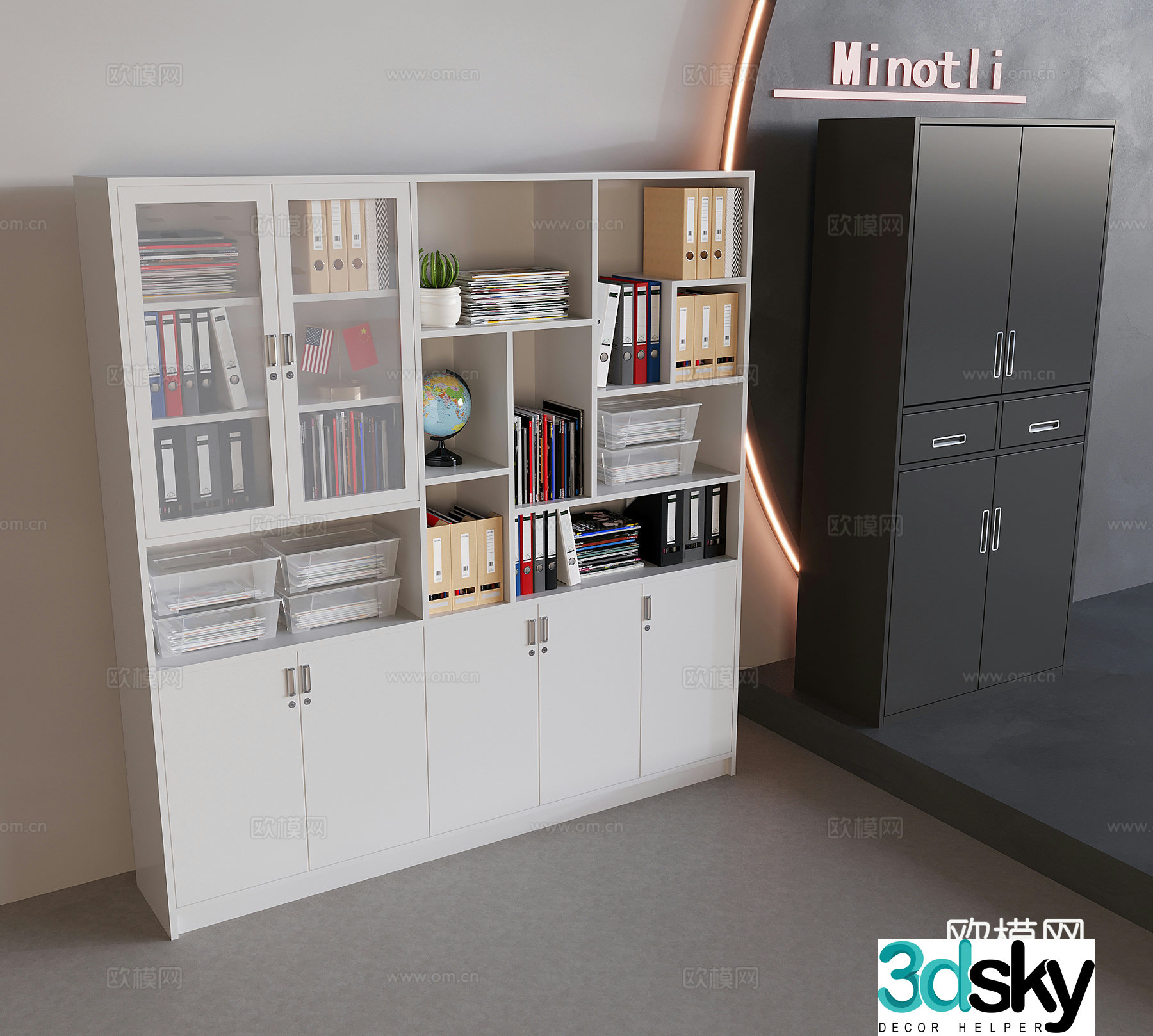 Glass file cabinet file cabinet office iron cabinet information cabinet file box 3D model