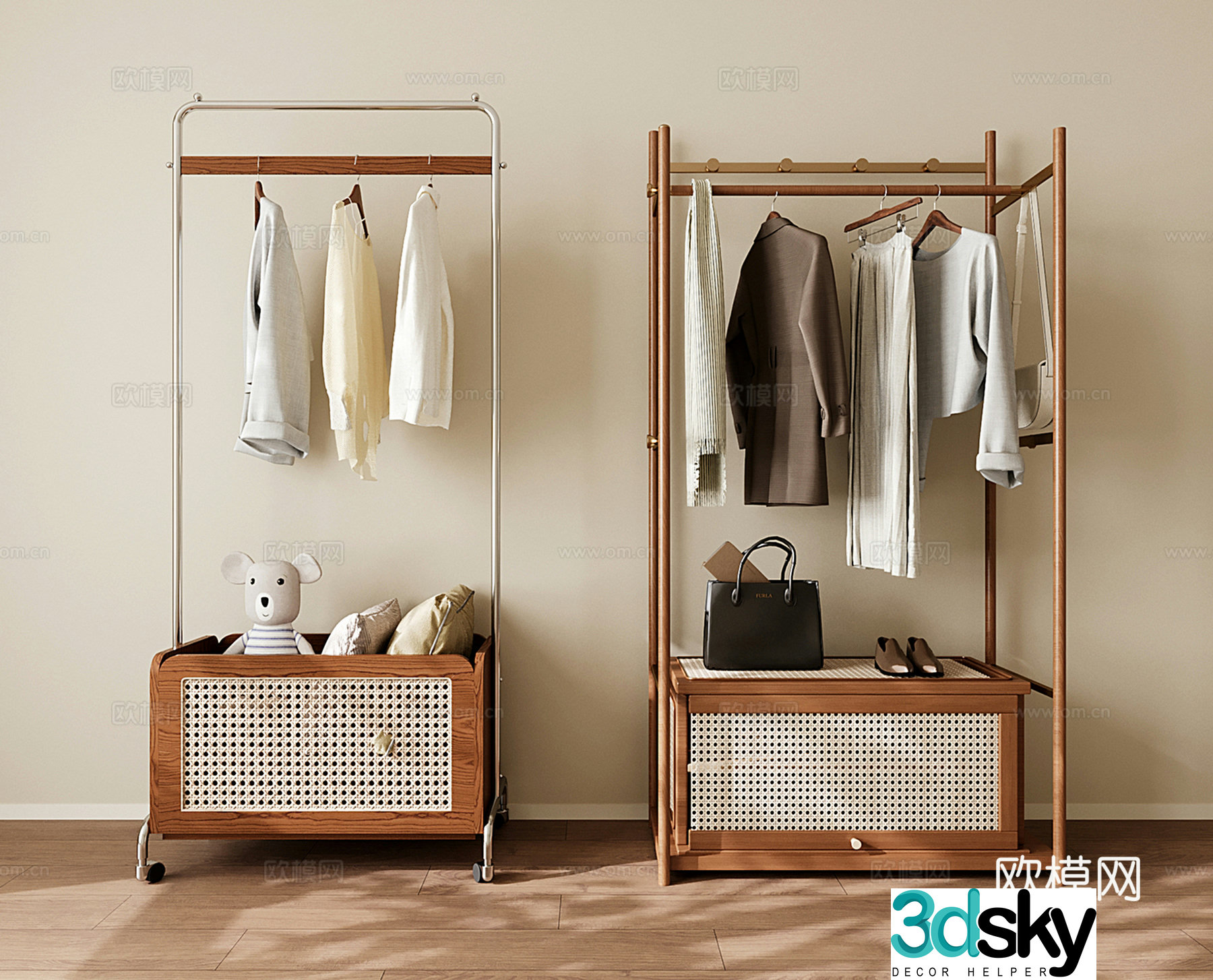 French medieval windbreaker hanger clothes hanger clothes rack combination rattan clothes hanger 3D model
