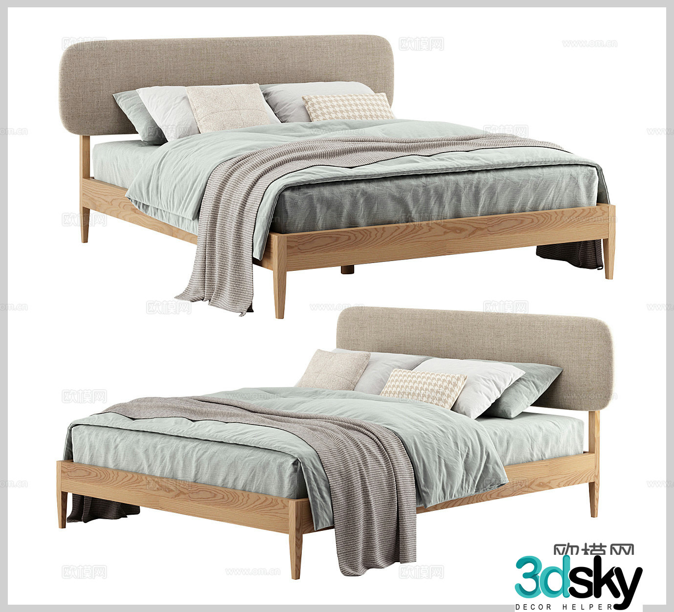 Fabric double bed wooden frame bed B&B double bed Hotel double bed Bedroom double bed Bedding 3D model