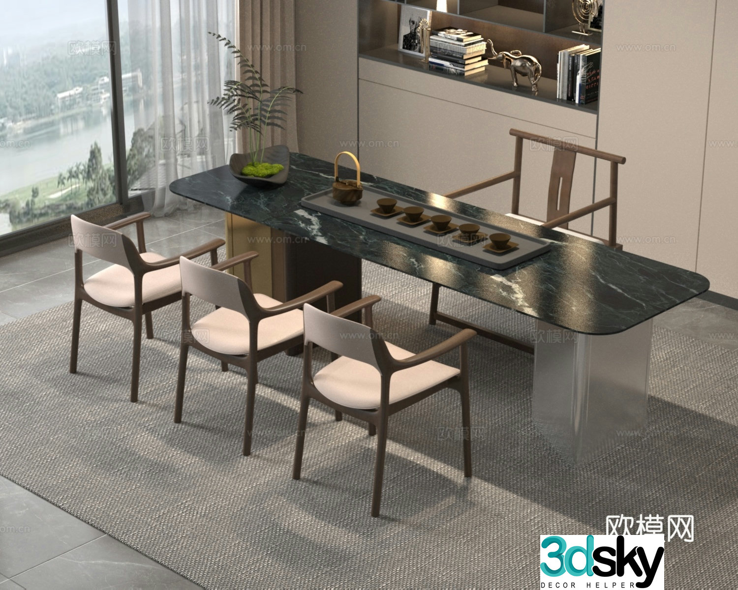 Modern marble tea table and chairs light luxury fashion business 3d model