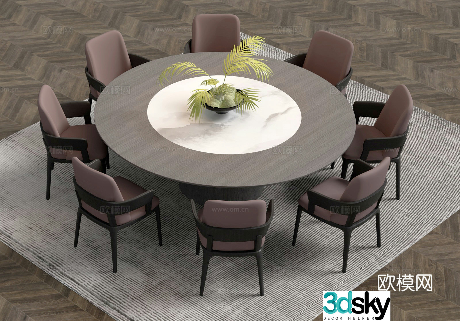 New Chinese round dining table and chair 3D model