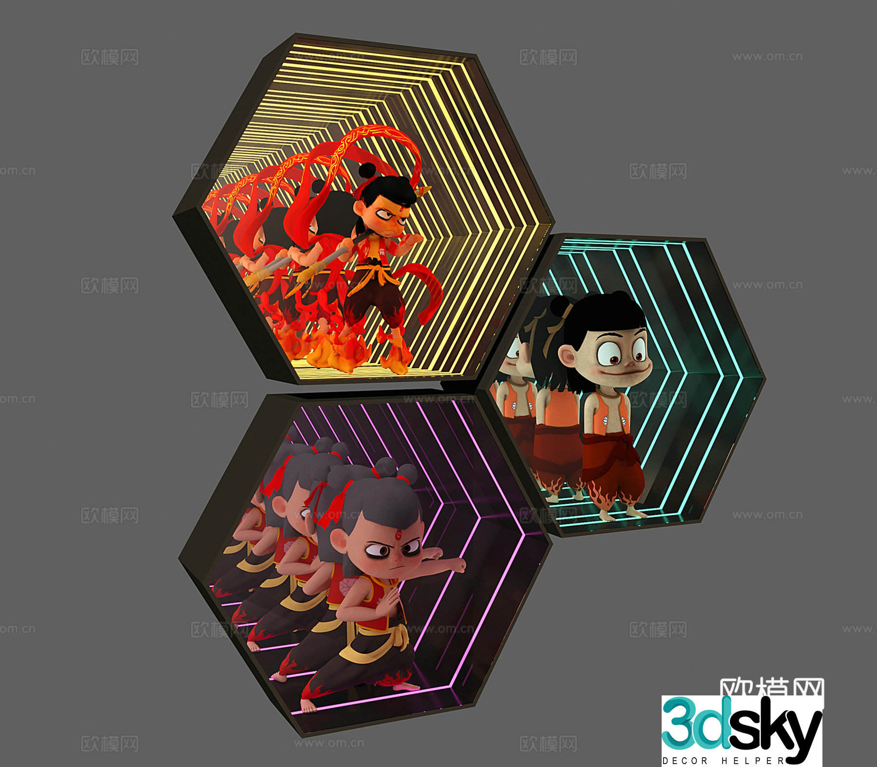 Modern virtual character Nezha Toys Figure Cabinet Sculpture Abyss Mirror 3D Model