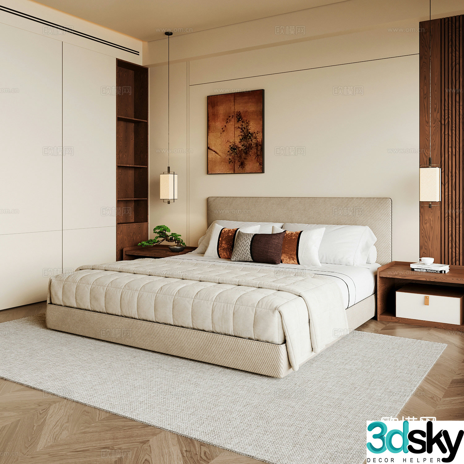 New Chinese style home bedroom Song family aesthetic bedroom Song style bedroom New Chinese style double bed New Chinese 3D model