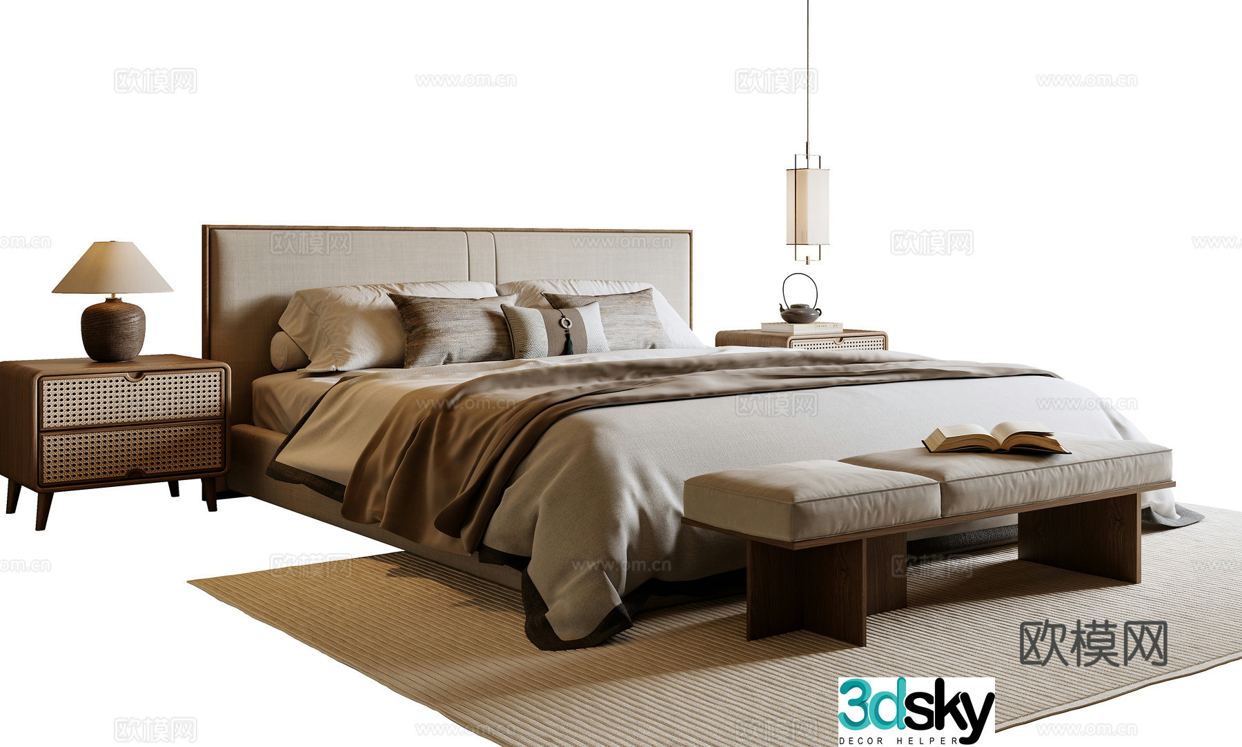 New Chinese style double bed 3D model