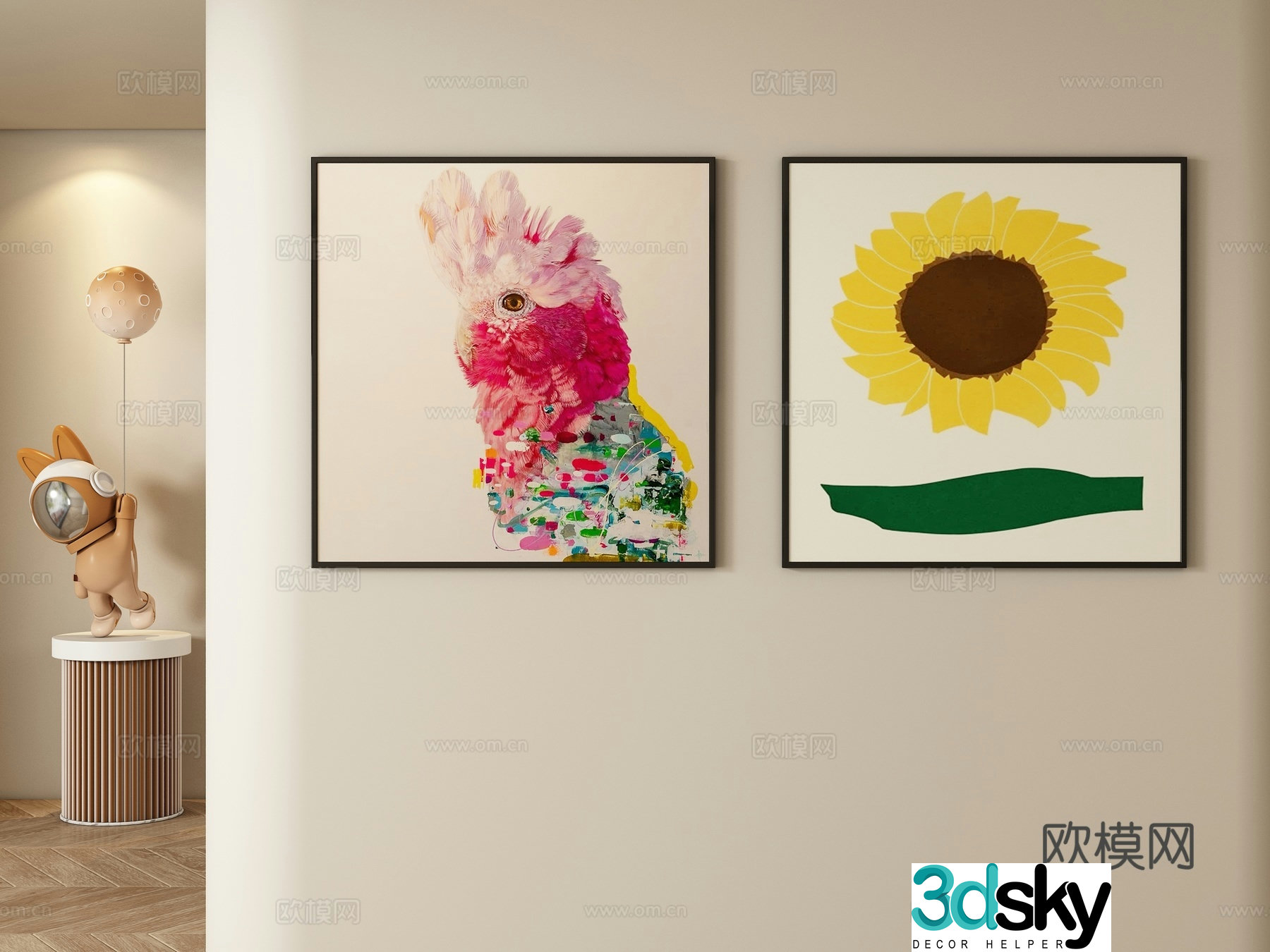 Cream style decorative painting hanging painting 3d model
