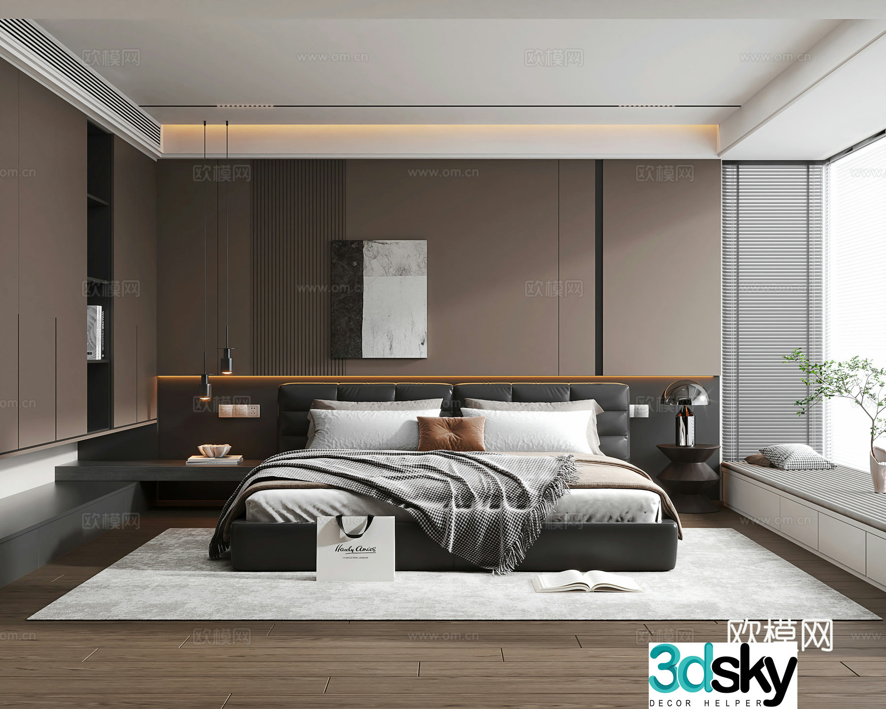 Italian light luxury master bedroom Italian light luxury double bed bedside table side table wardrobe bedroom ornament group 3D model