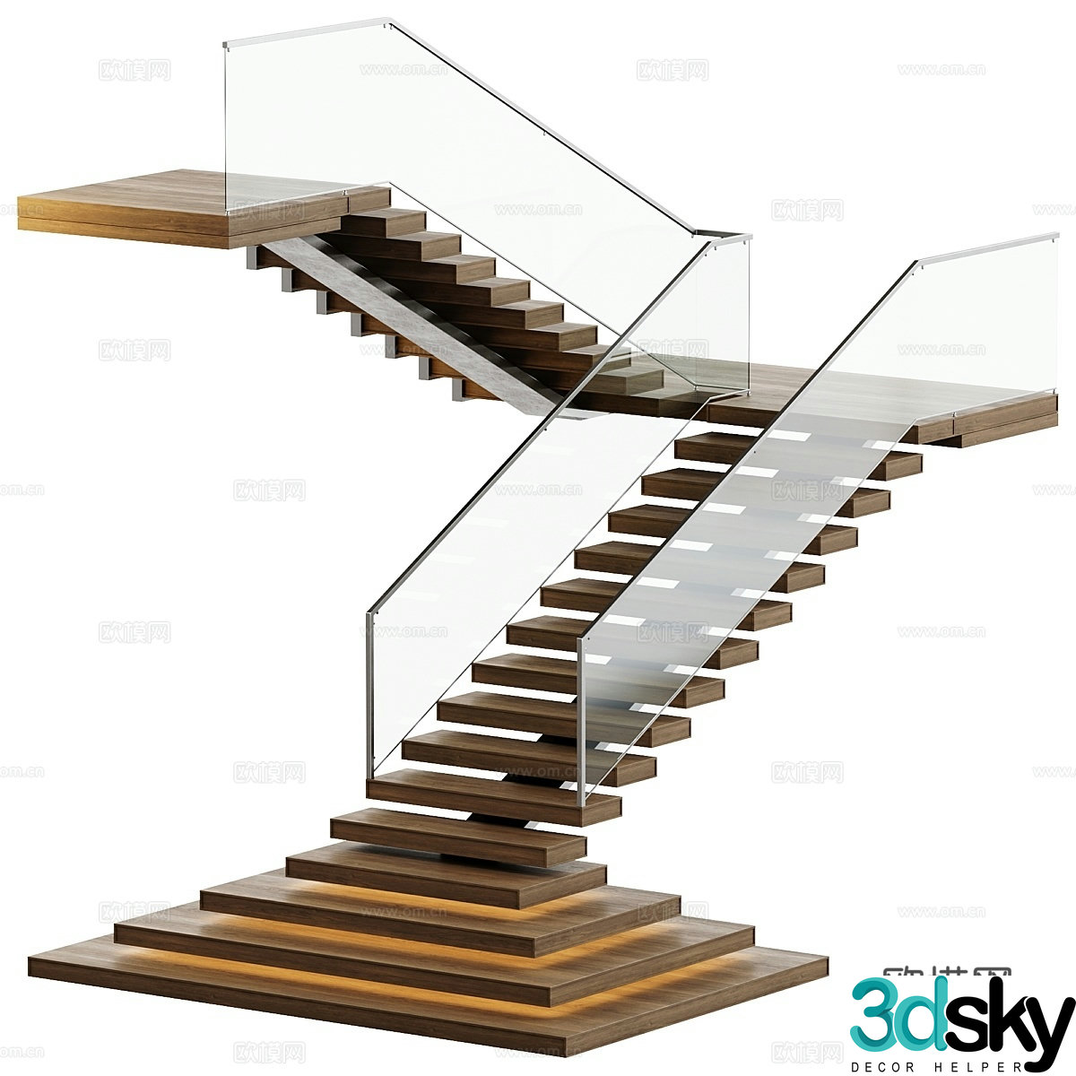 3D model of modern stairs in two different styles