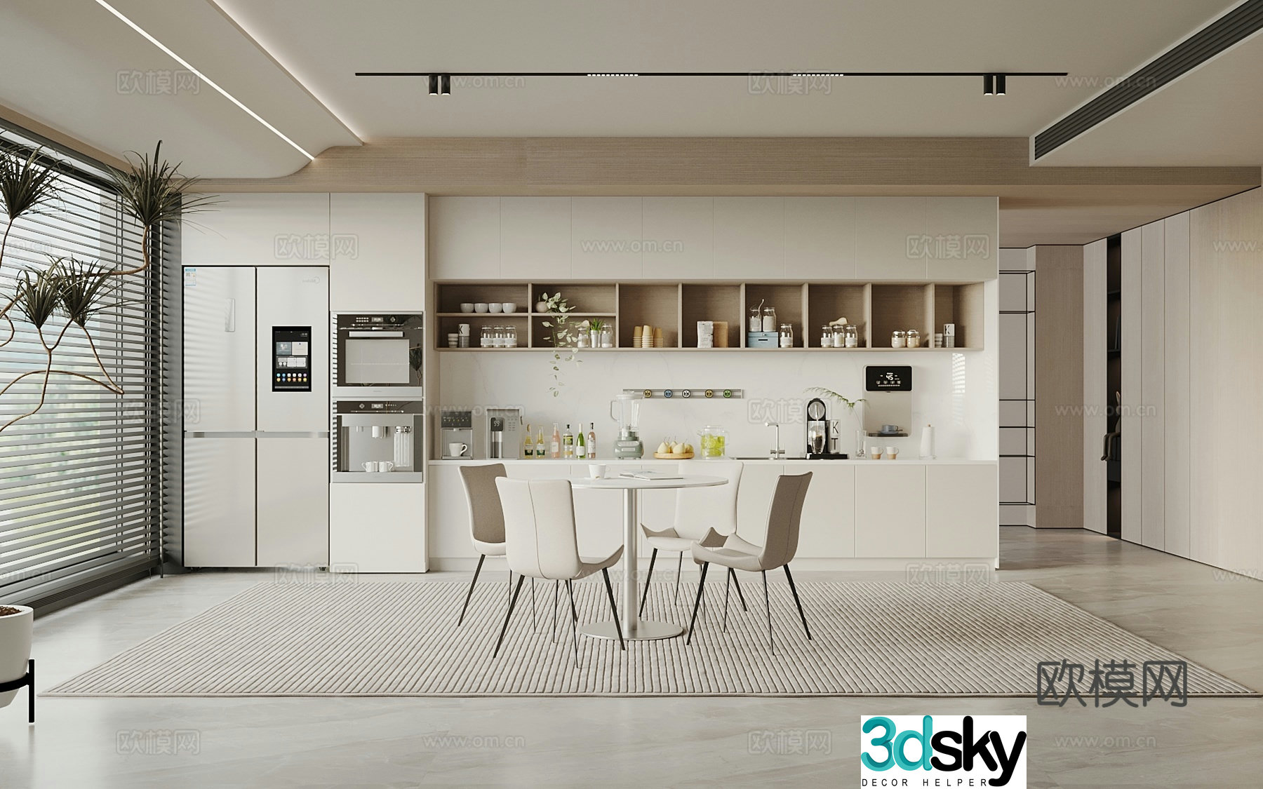 Modern tea room leisure table and chair negotiation table and chair coffee machine water dispenser pipeline machine refrigerator 3D model