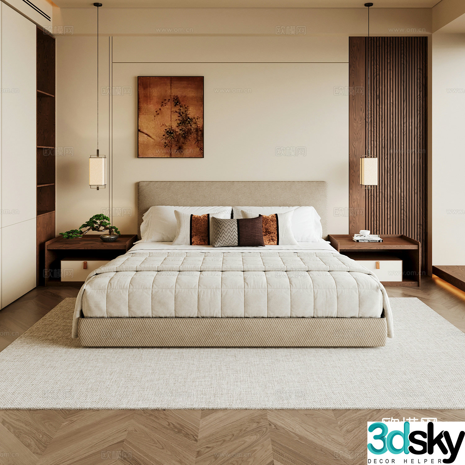 New Chinese style home bedroom Song family aesthetic bedroom Song style bedroom New Chinese style double bed New Chinese 3D model