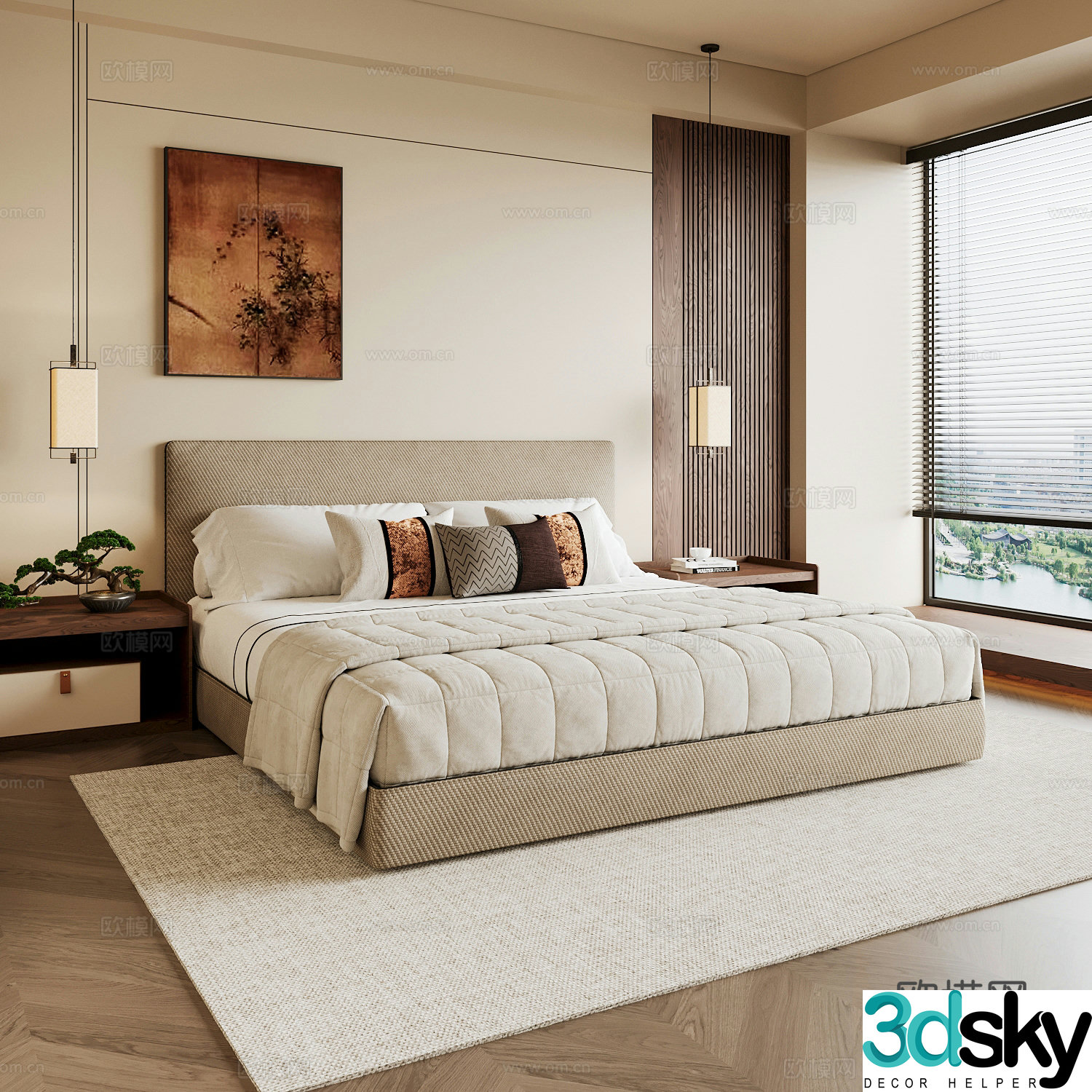 New Chinese style home bedroom Song family aesthetic bedroom Song style bedroom New Chinese style double bed New Chinese 3D model