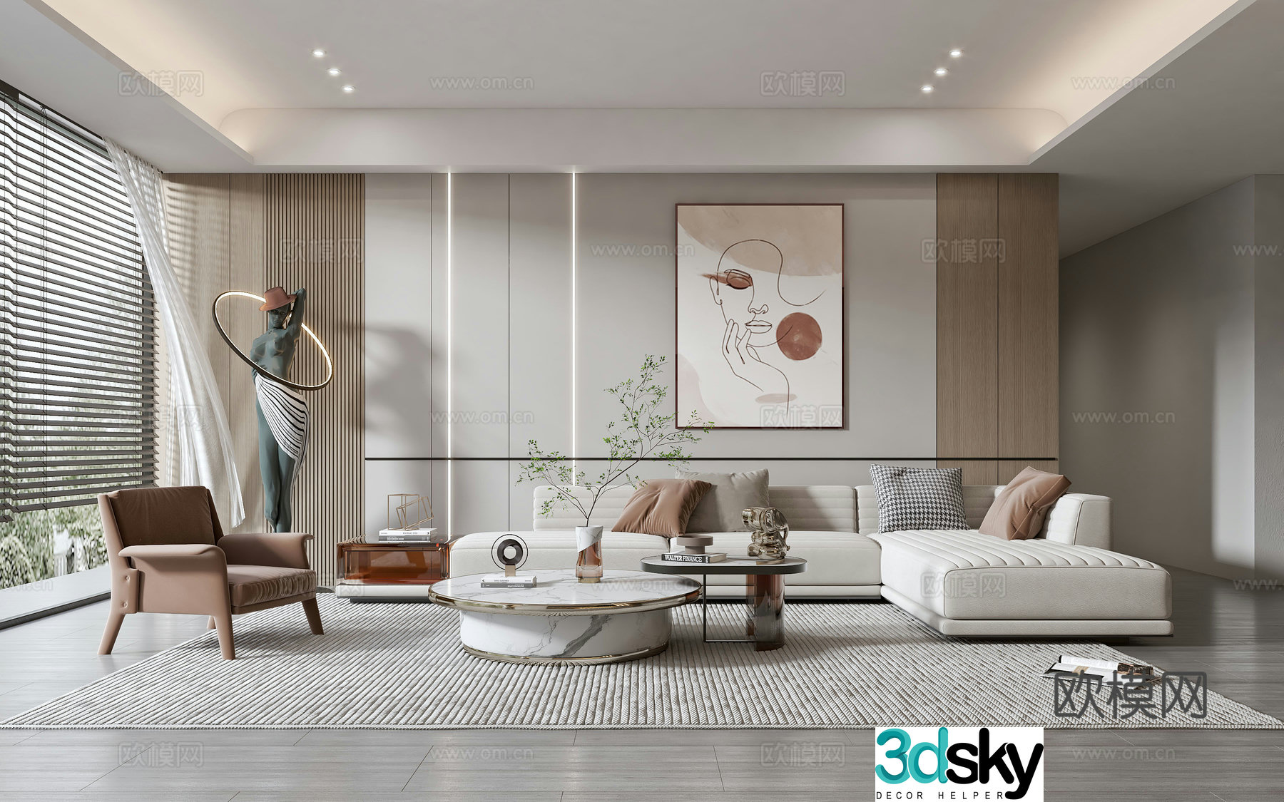 Modern living room modern sofa coffee table combination modern background wall 3d model