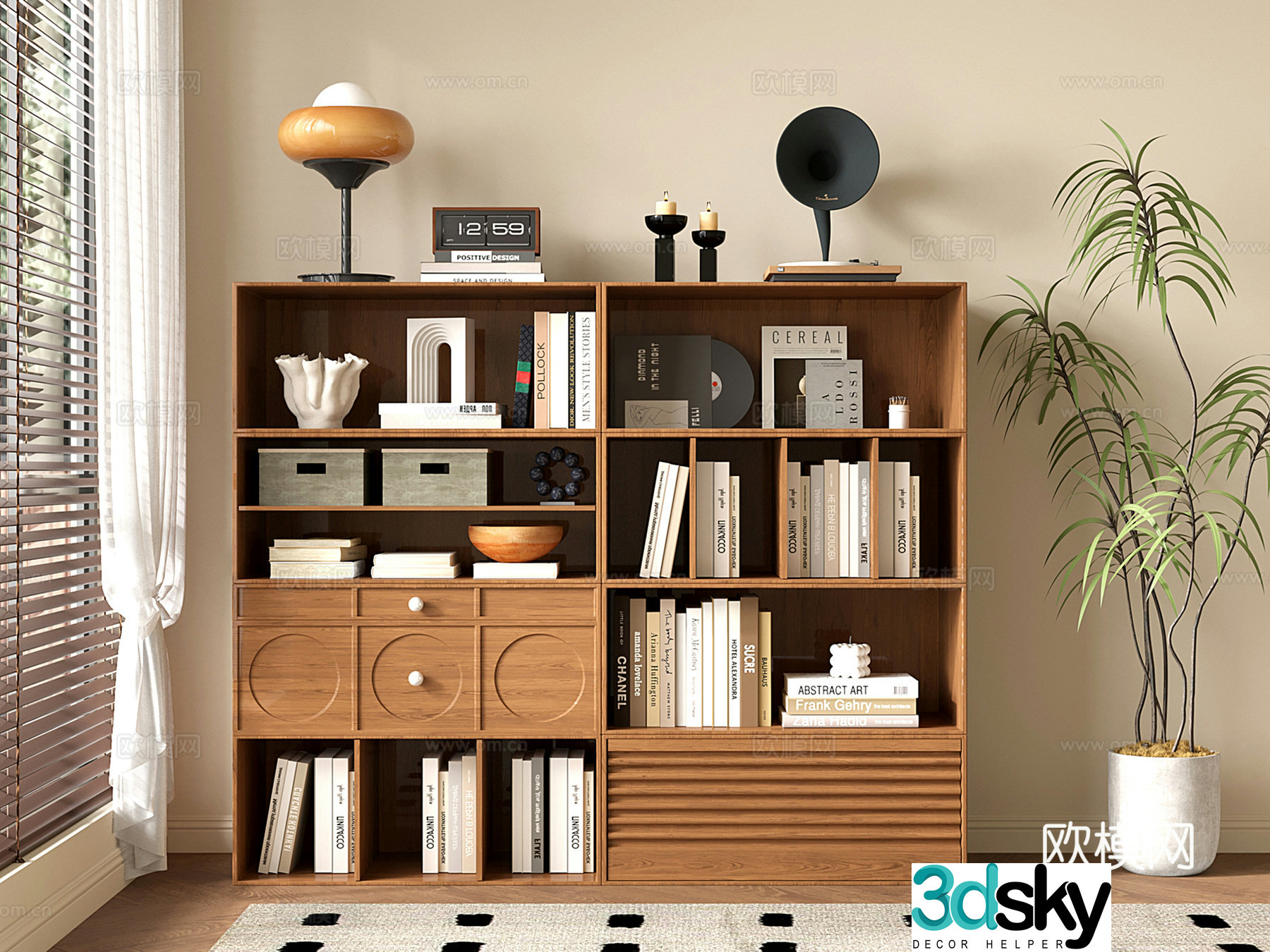 Modern medieval style floor-standing bookshelf low bookcase storage cabinet storage cabinet 3D model