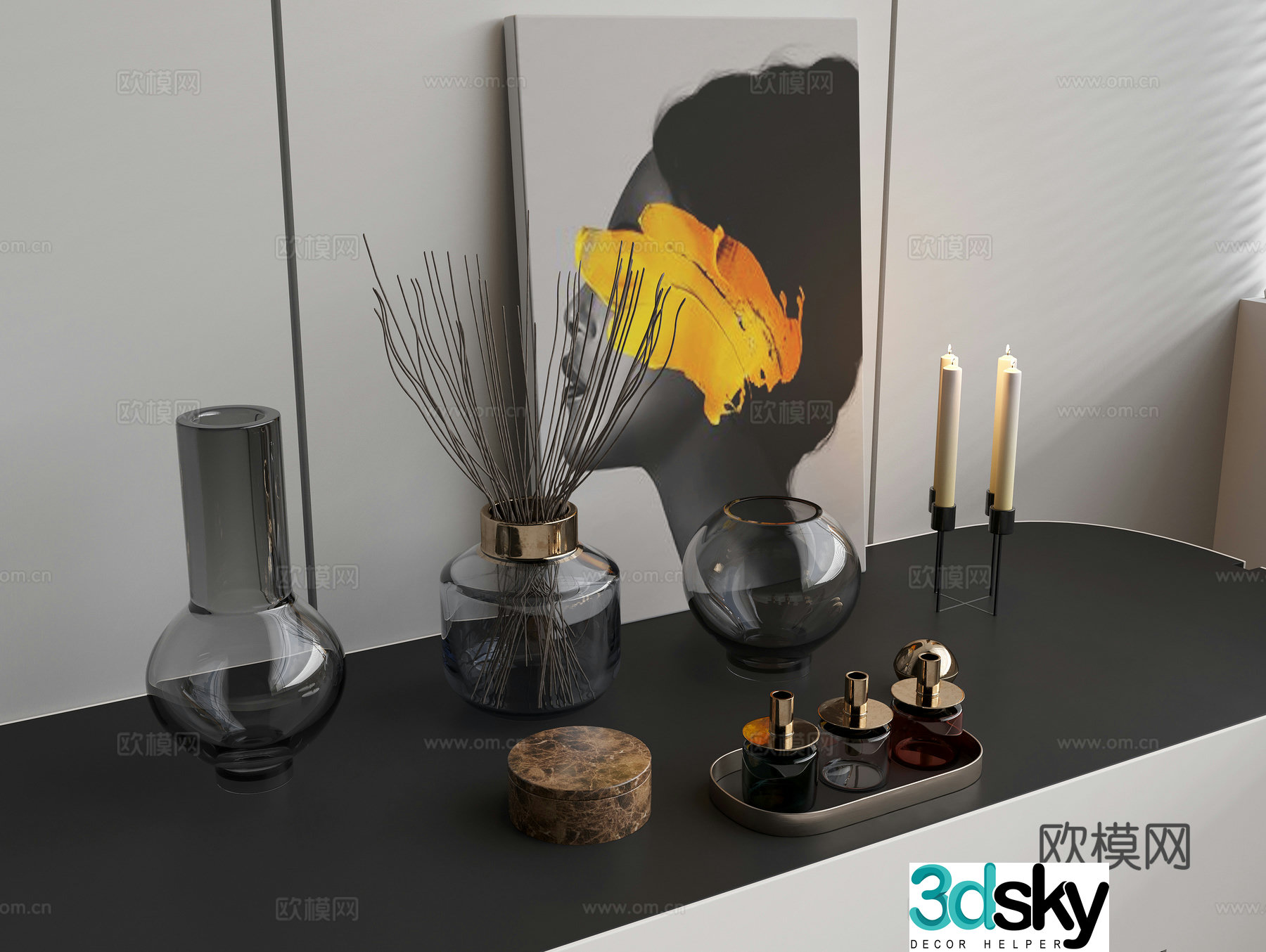Decoration Ornament Ornament Vase Branch Aromatherapy Bottle Candle 3D Model
