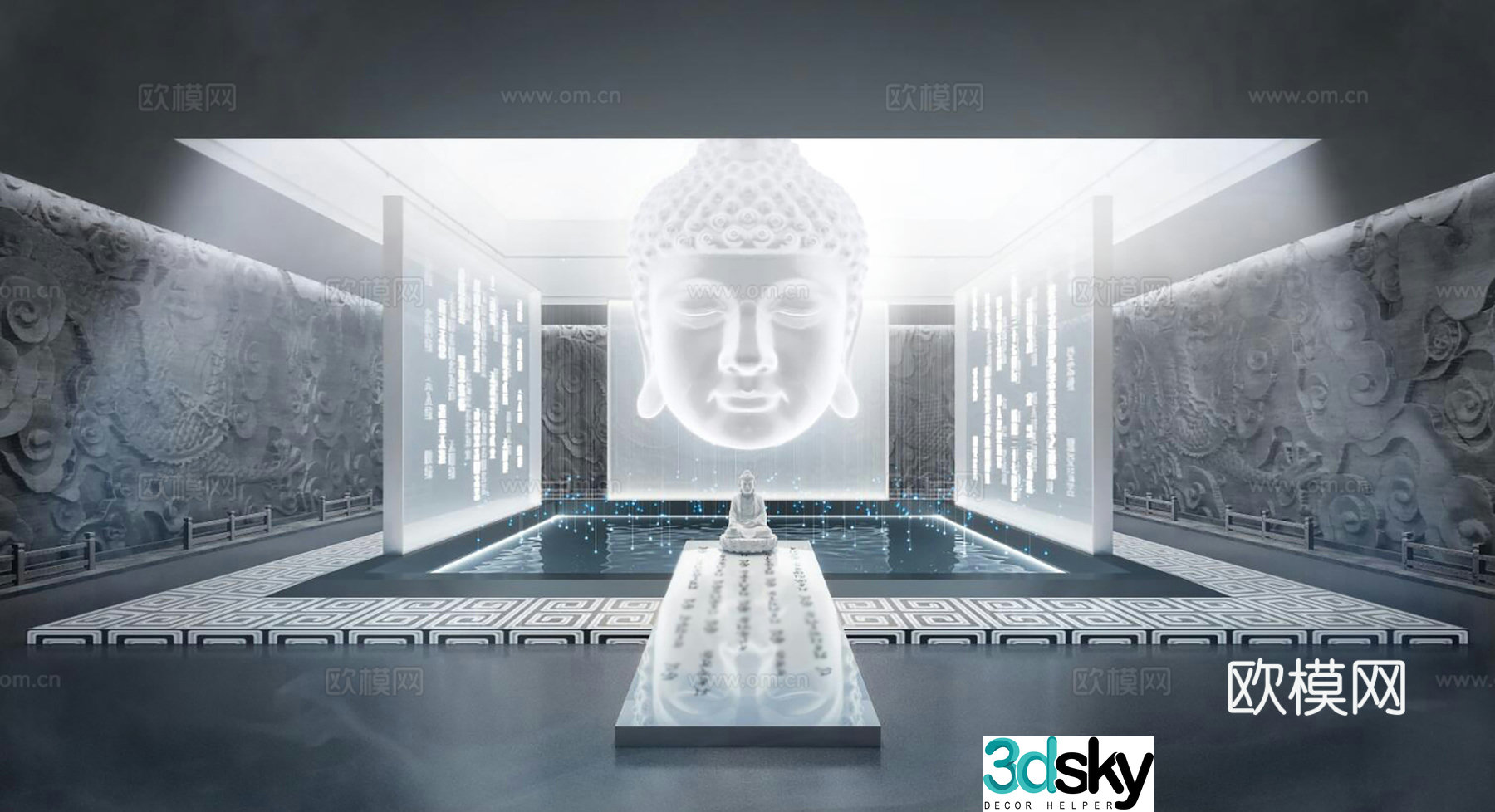 Museum Exhibition Hall People Buddha Sculpture 3d Model
