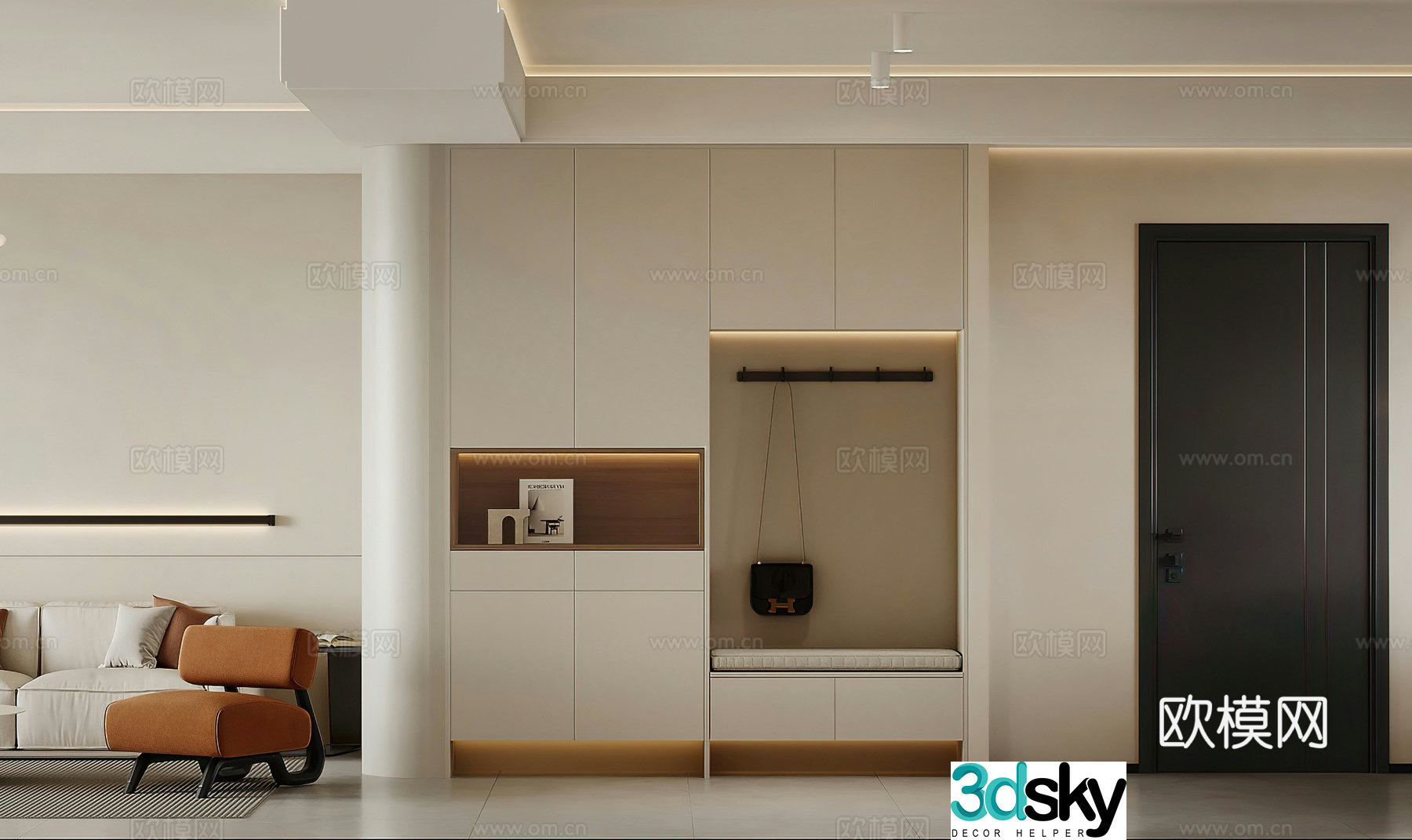 Modern shoe cabinet Cream style shoe cabinet Wine cabinet Bag Simple 3D model