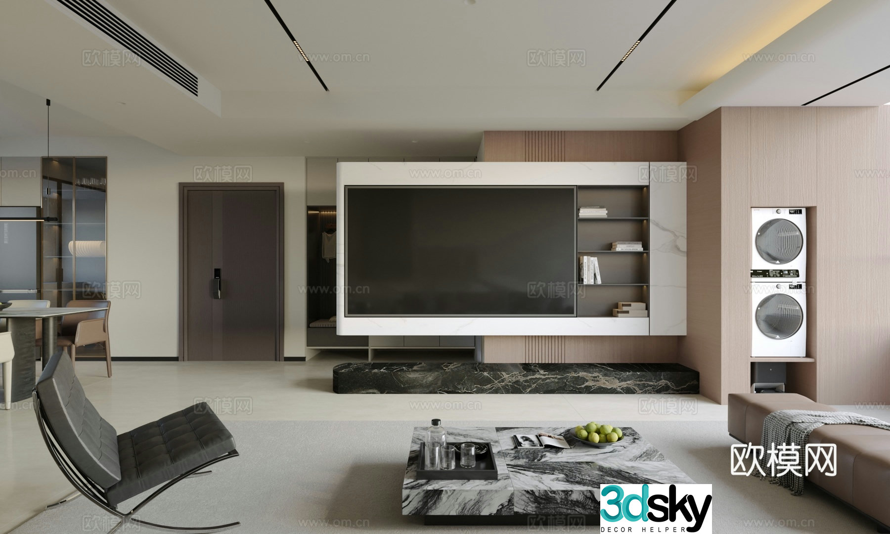 Modern living room TV wall Living and dining room 3d model