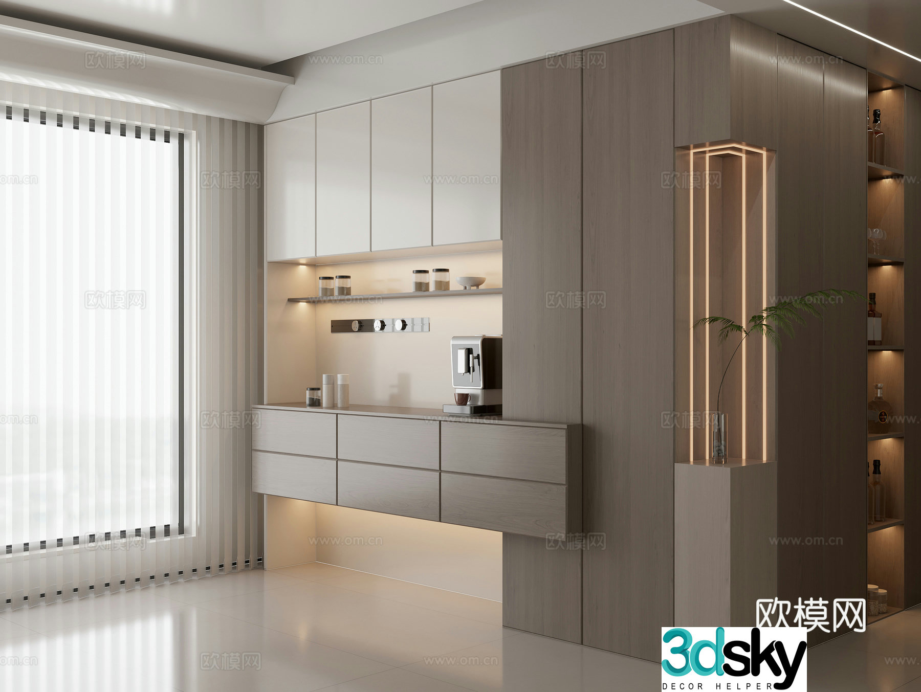 Modern solid wood sideboard entrance cabinet decorative cabinet wine cabinet coffee maker wine bottle and glass storage 3D model