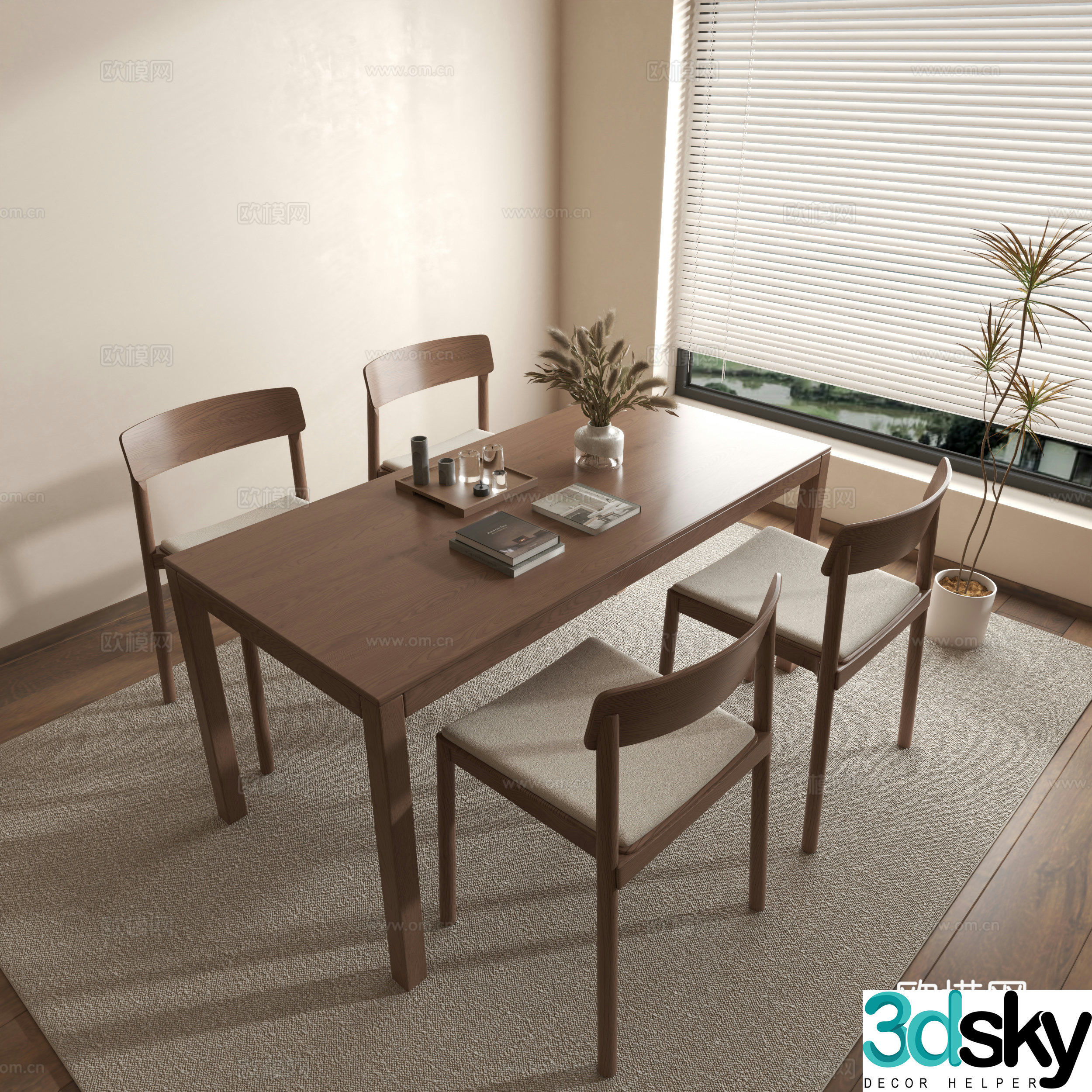 Modern dining table medieval dining table dining table dining table combination chair 3d model