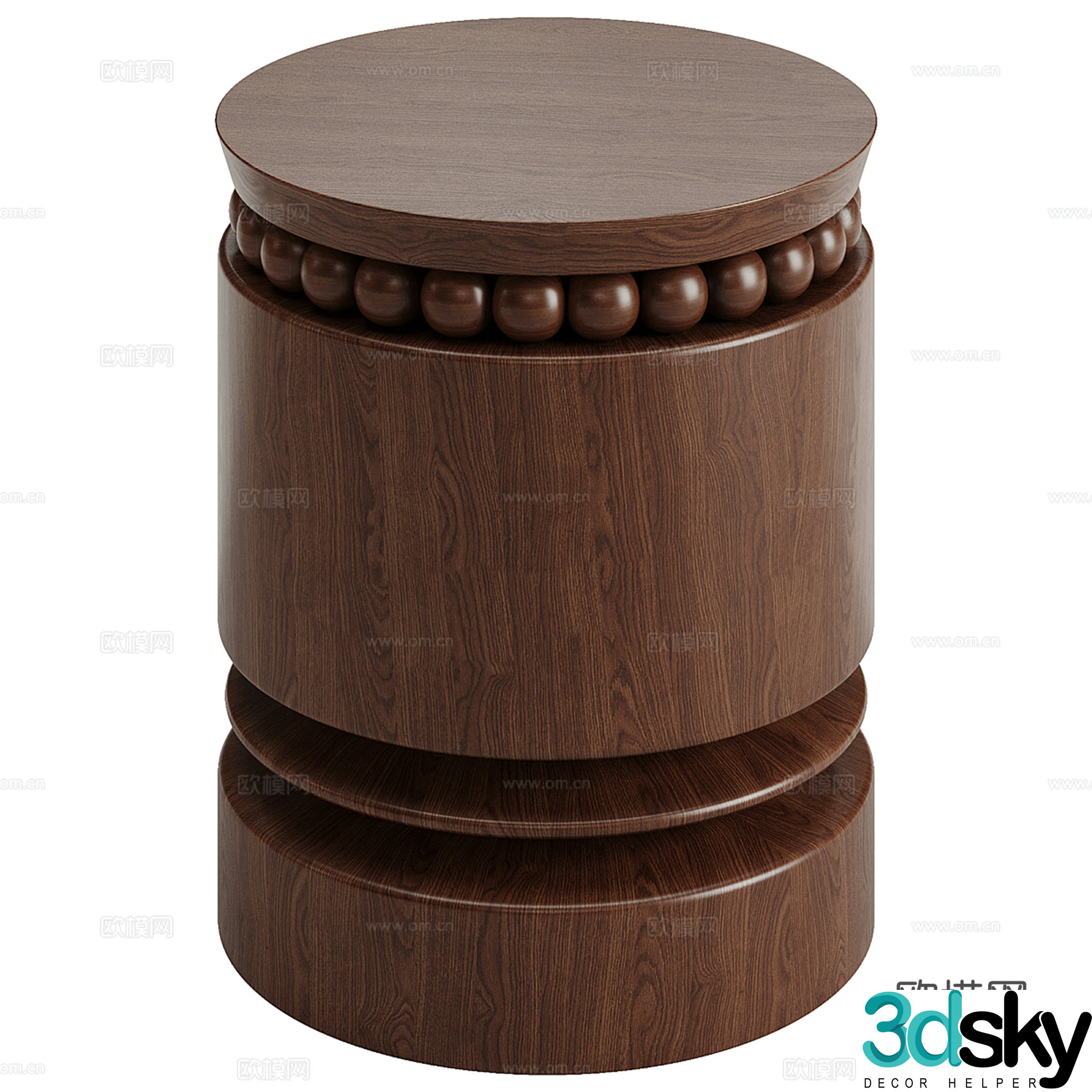 Wooden sofa stool low stool round stool 3d model