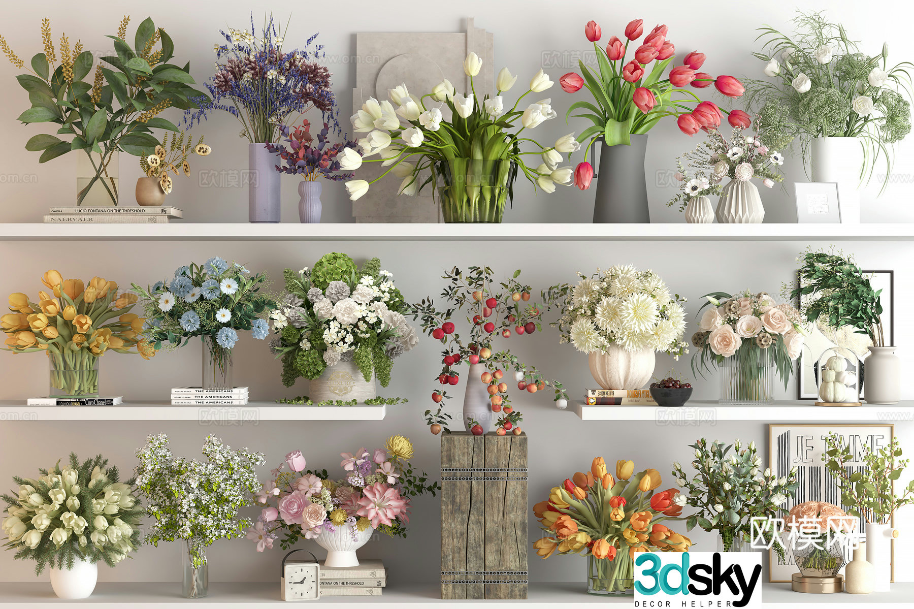 Modern vase floral ornament combination 3d model