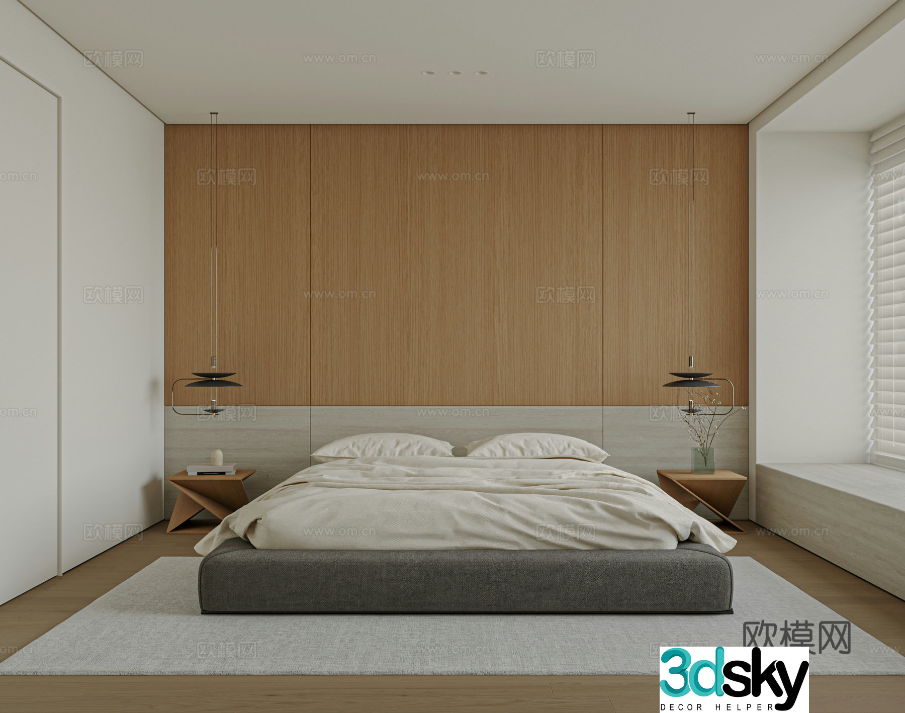 Modern bedroom bed nightstand jewelry 3d model